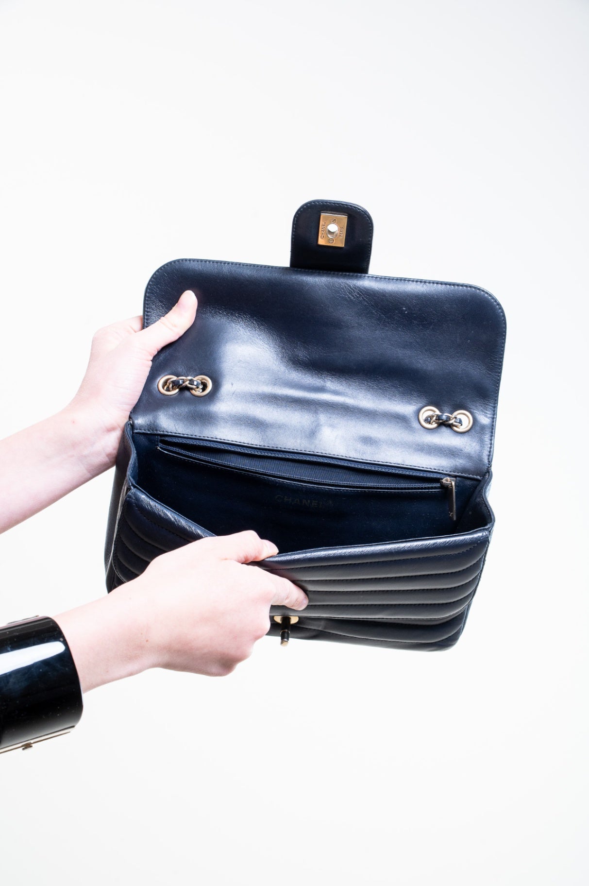 Midnight Blue Horizontal Quilt Flap Shoulder Bag