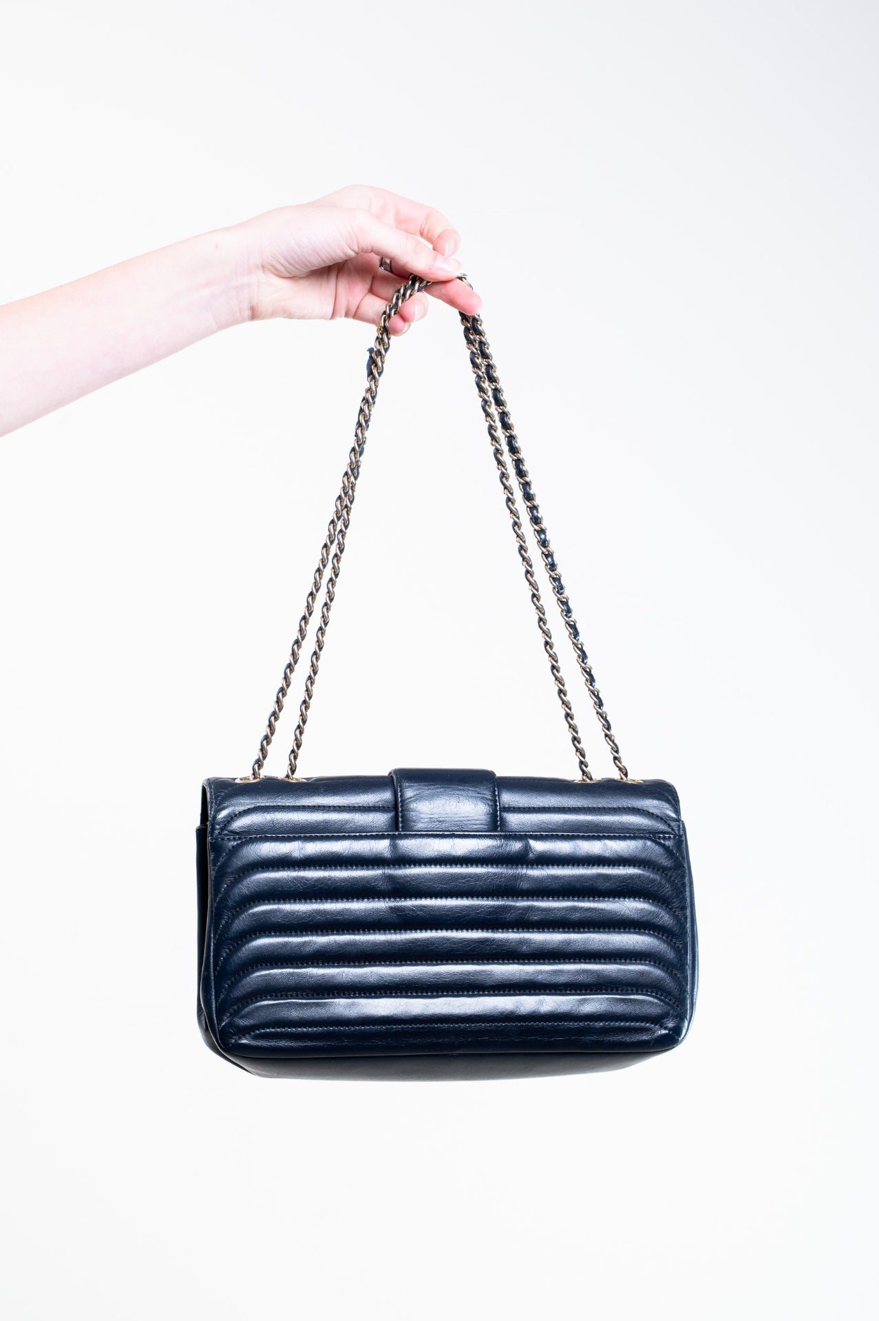 Midnight Blue Horizontal Quilt Flap Shoulder Bag