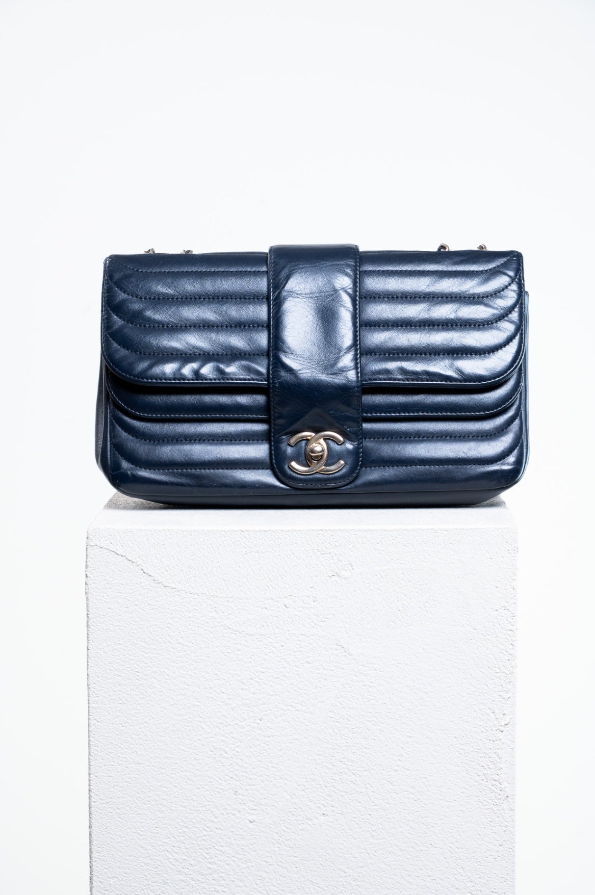 Midnight Blue Horizontal Quilt Flap Shoulder Bag