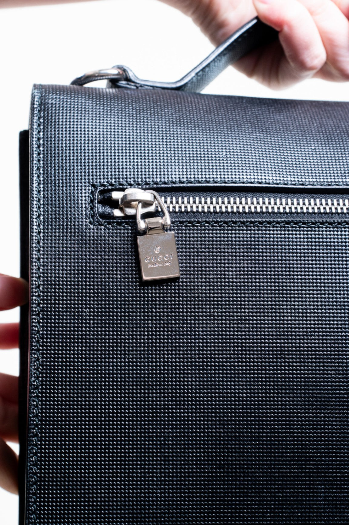 Black Embossed Leather Top Handle Bag