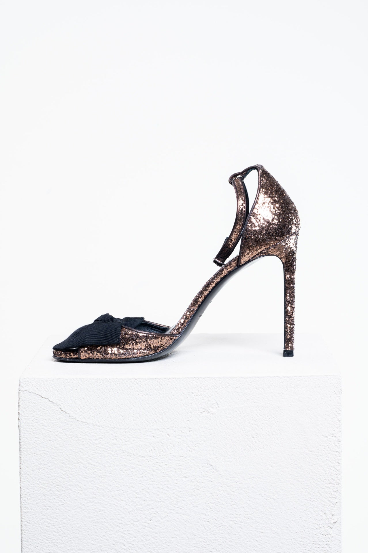 Bronze Jane Glitter Bow Detail Pump