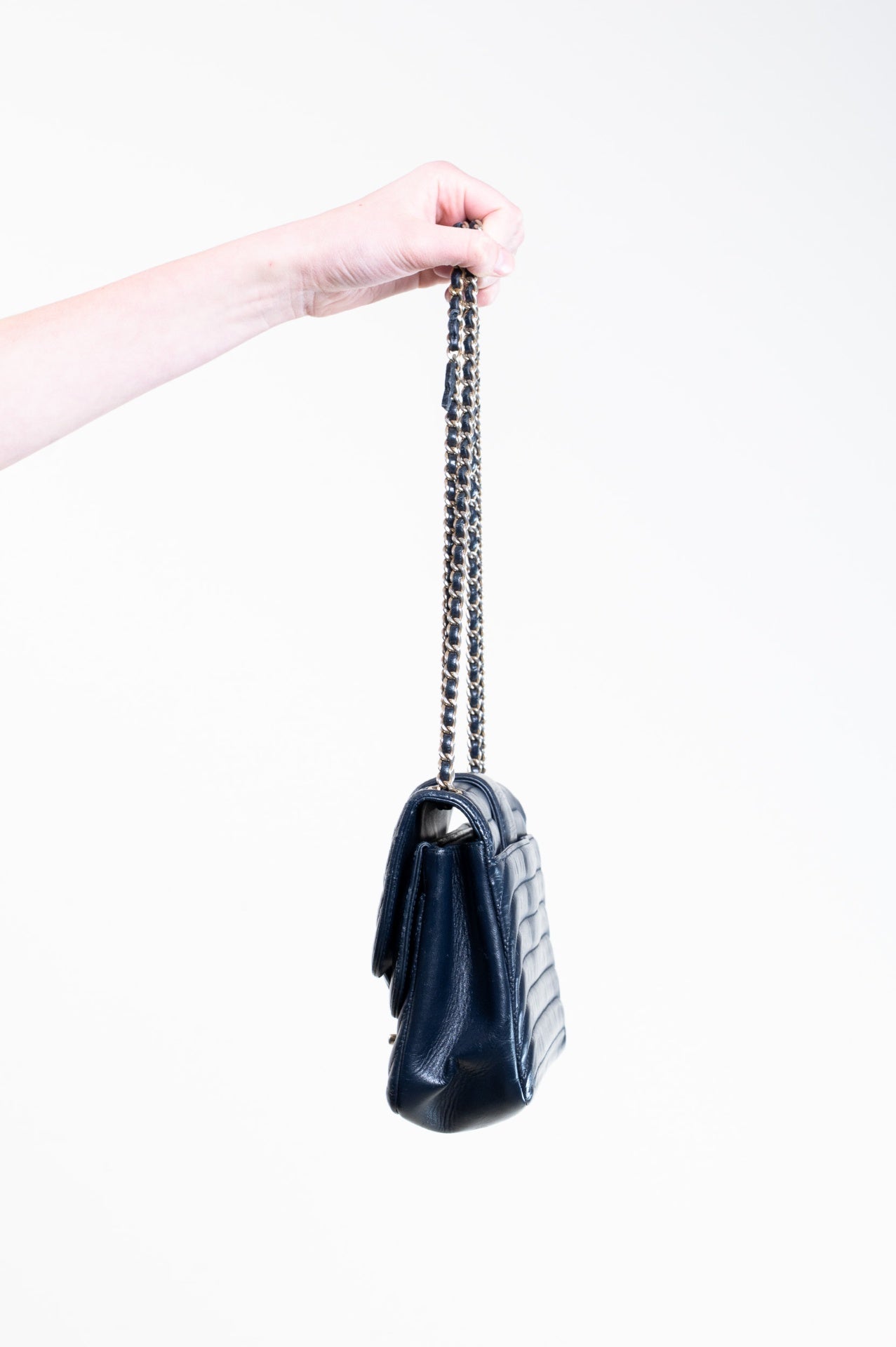 Midnight Blue Horizontal Quilt Flap Shoulder Bag