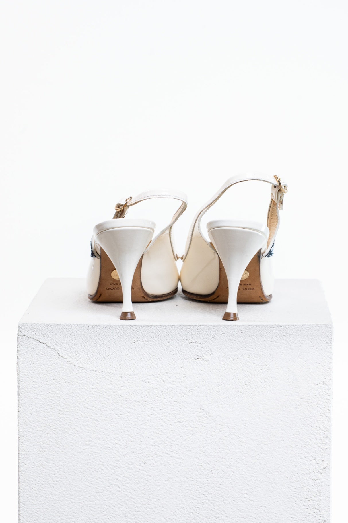Cream Loafer Toe Slingback Low Heel