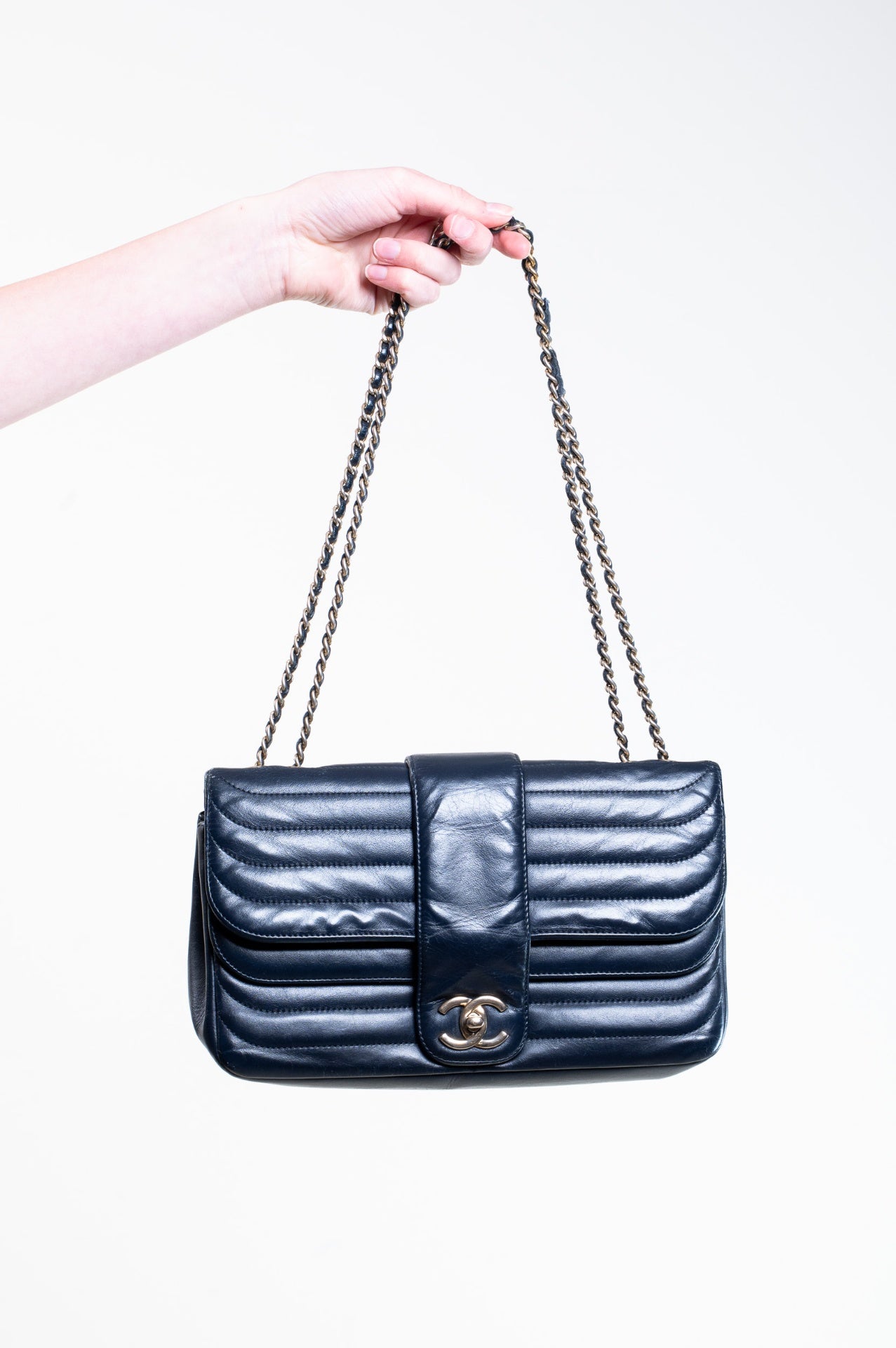 Midnight Blue Horizontal Quilt Flap Shoulder Bag