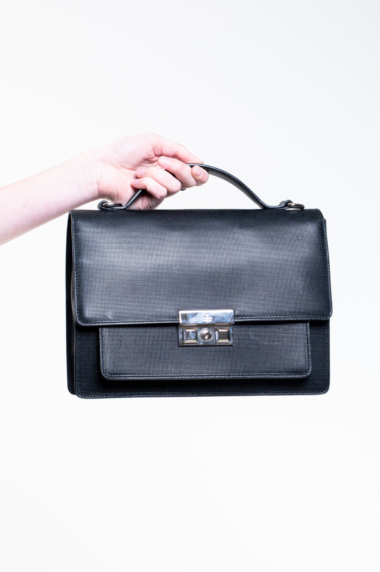Black Embossed Leather Top Handle Bag