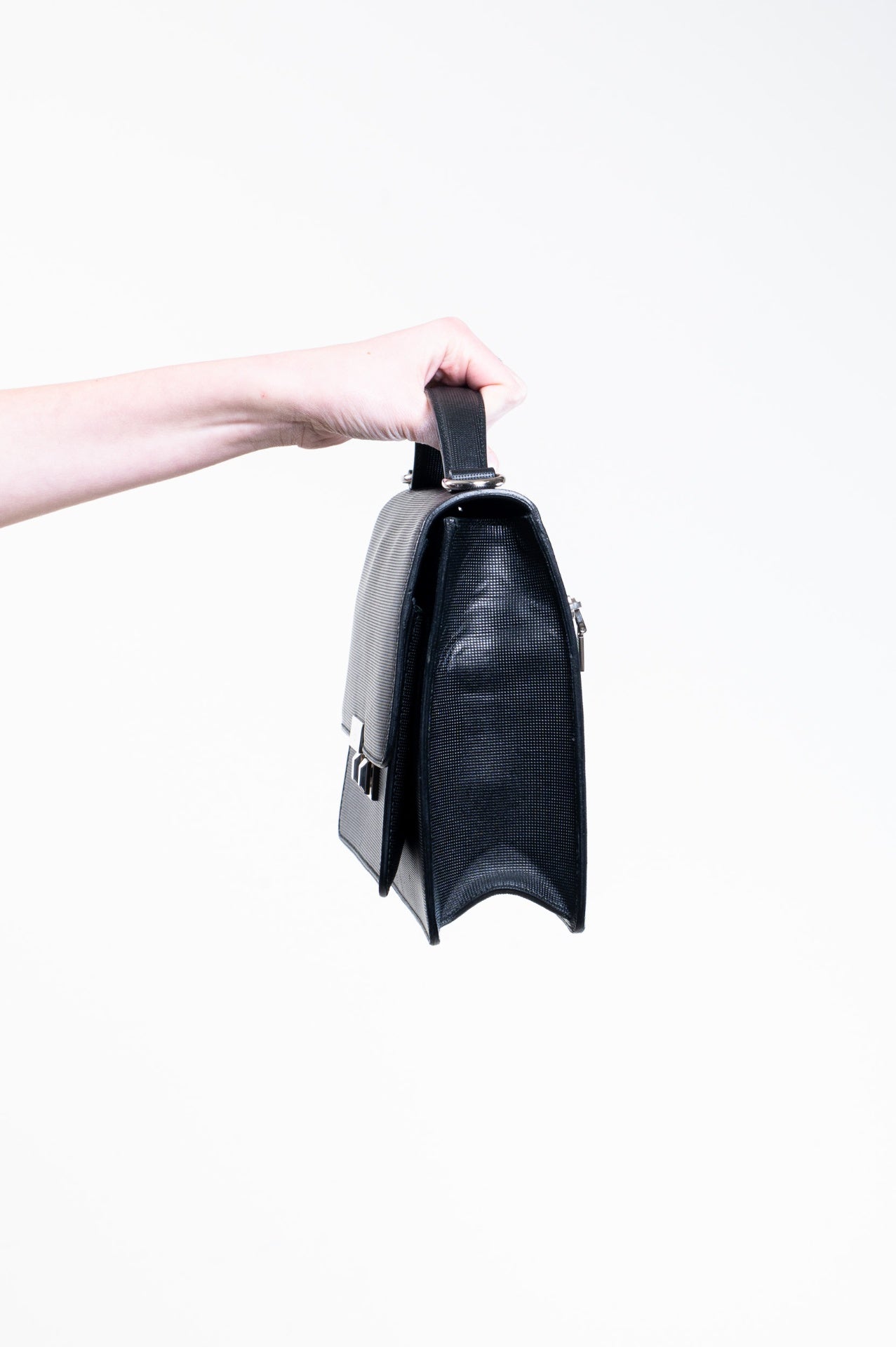 Black Embossed Leather Top Handle Bag