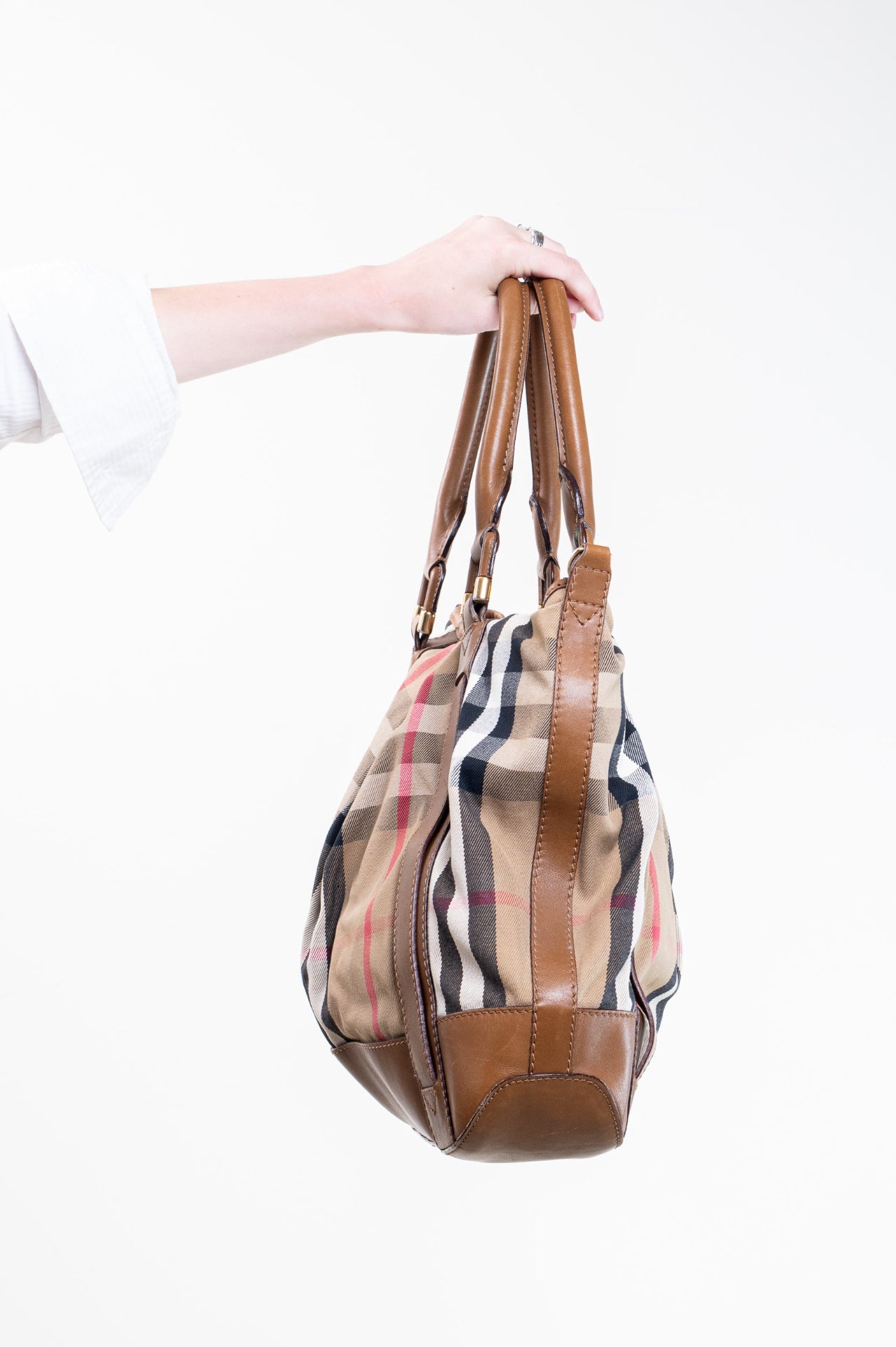 Nova Check Canvas and Leather Tote Bag