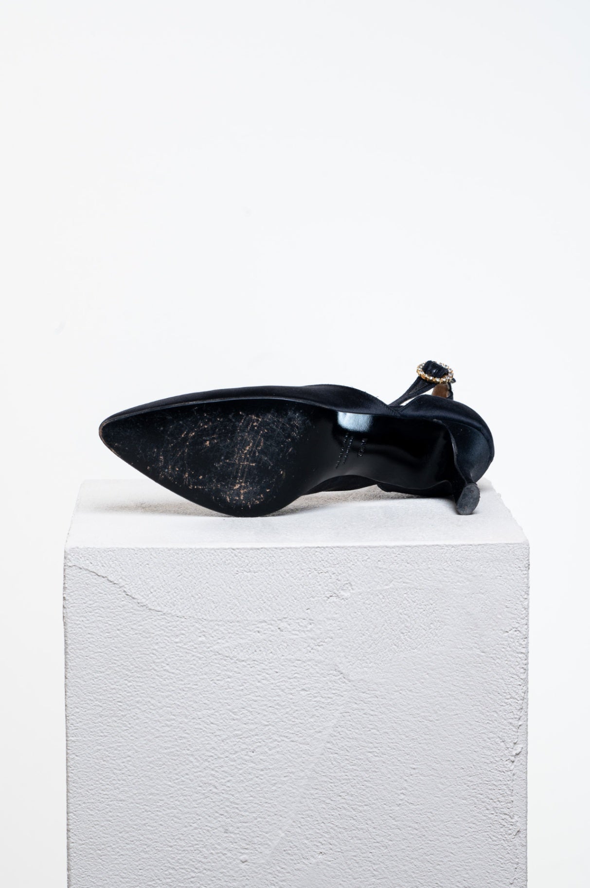 Black Satin Ankle Strap Kitten Heels