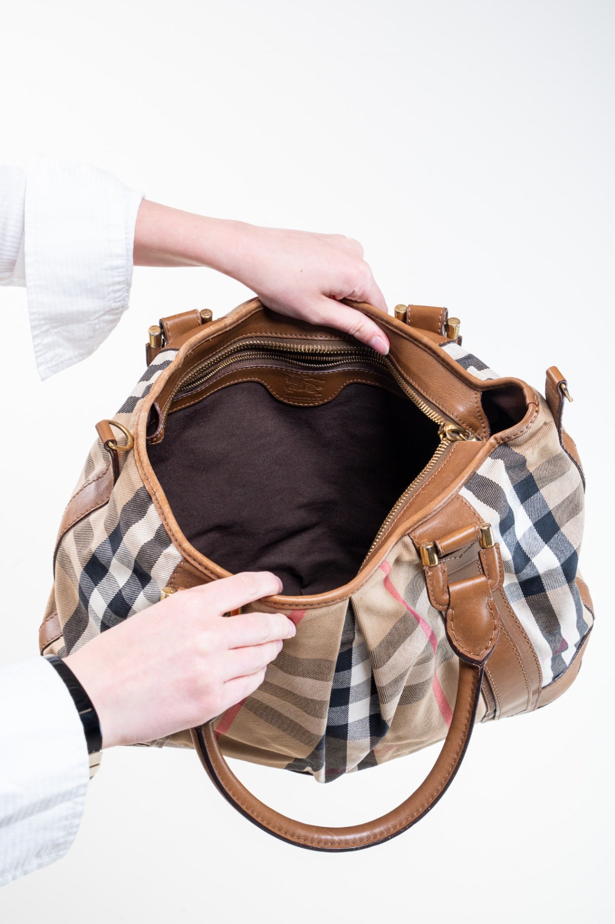 Nova Check Canvas and Leather Tote Bag