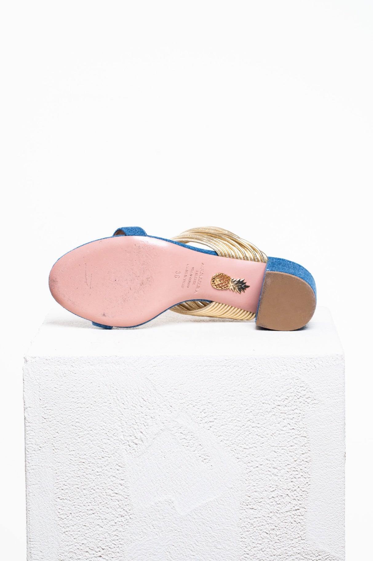 Rendez Vous Denim Metallic Gold Leather Mules