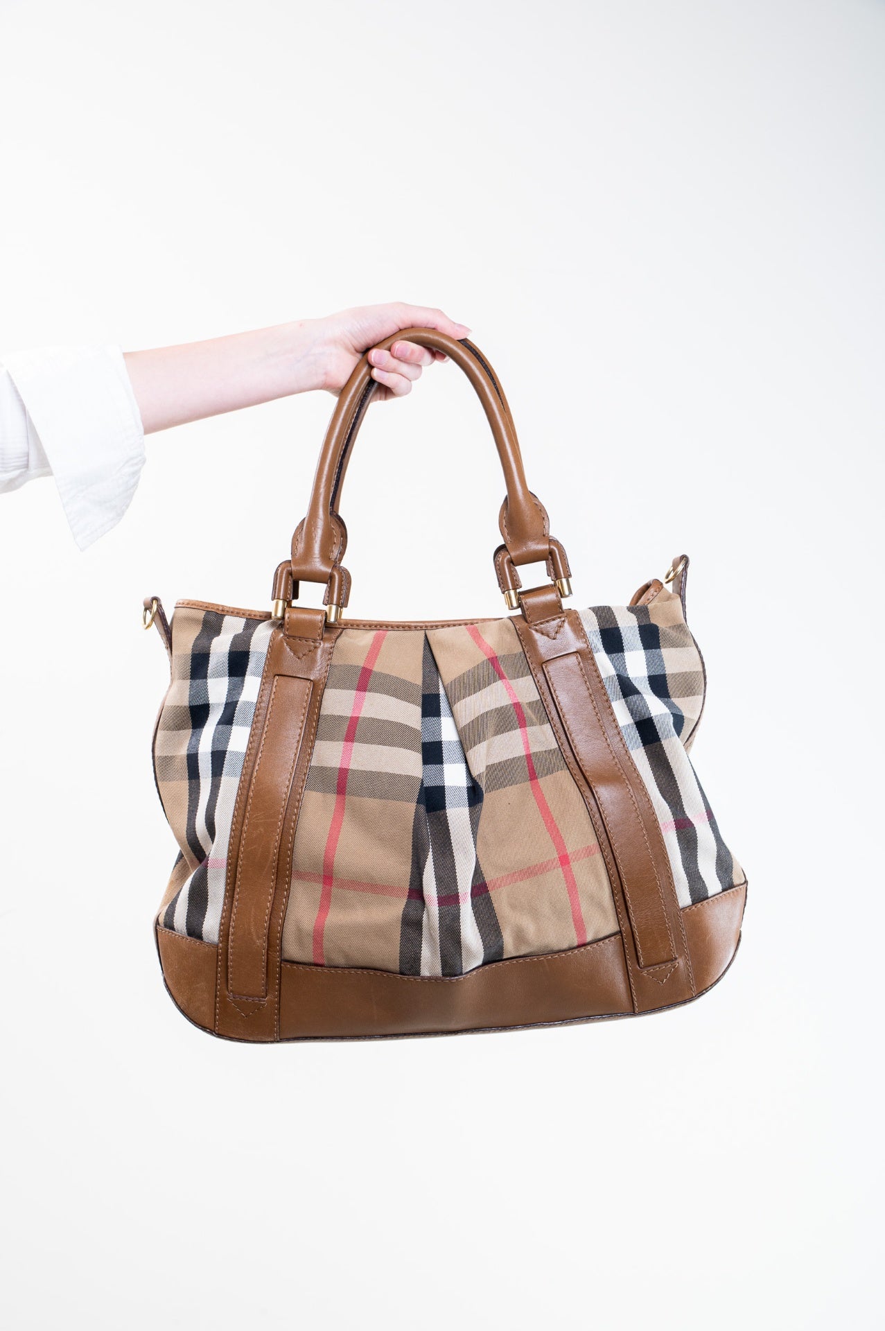 Nova Check Canvas and Leather Tote Bag