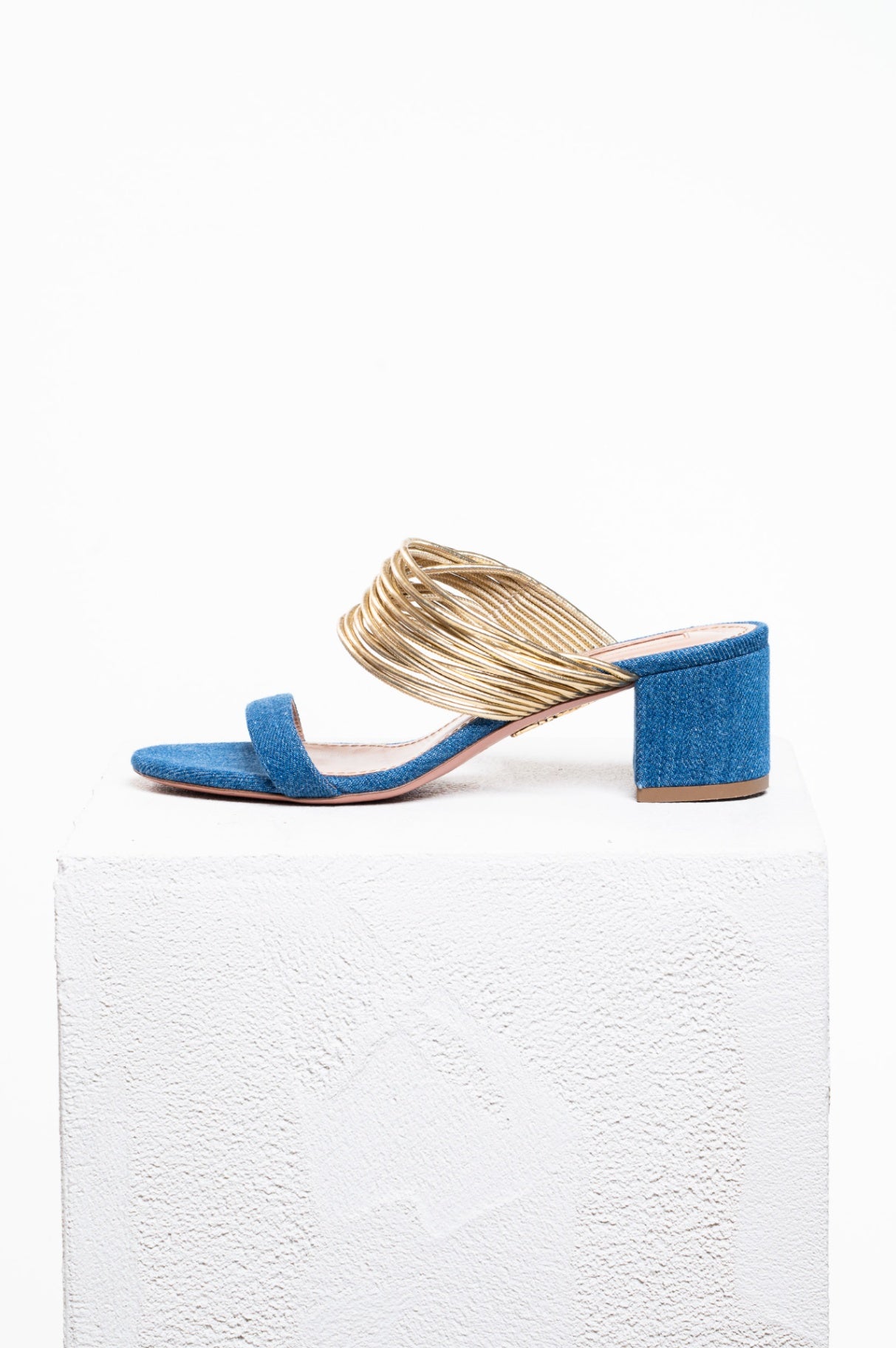 Rendez Vous Denim Metallic Gold Leather Mules