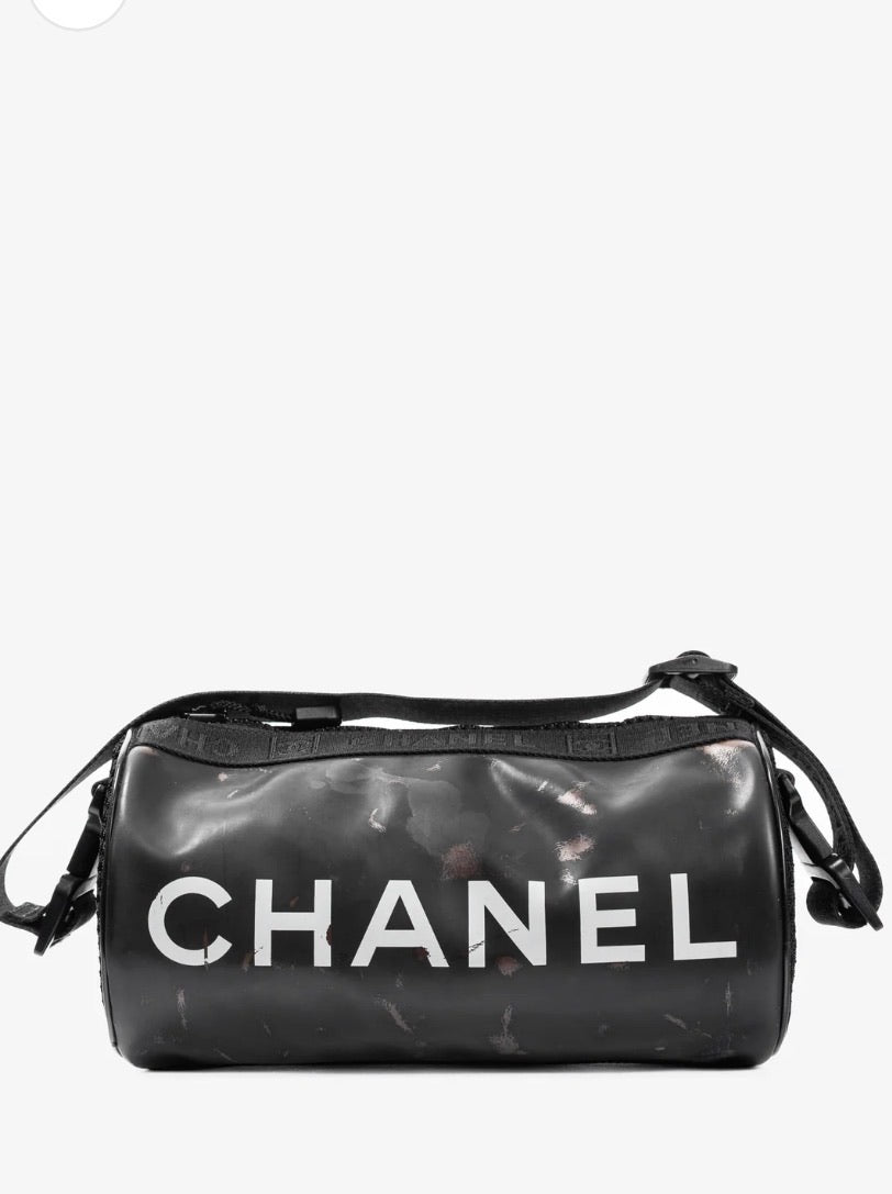 Black Sports Line Rubber Logo-Print Mini Duffle
