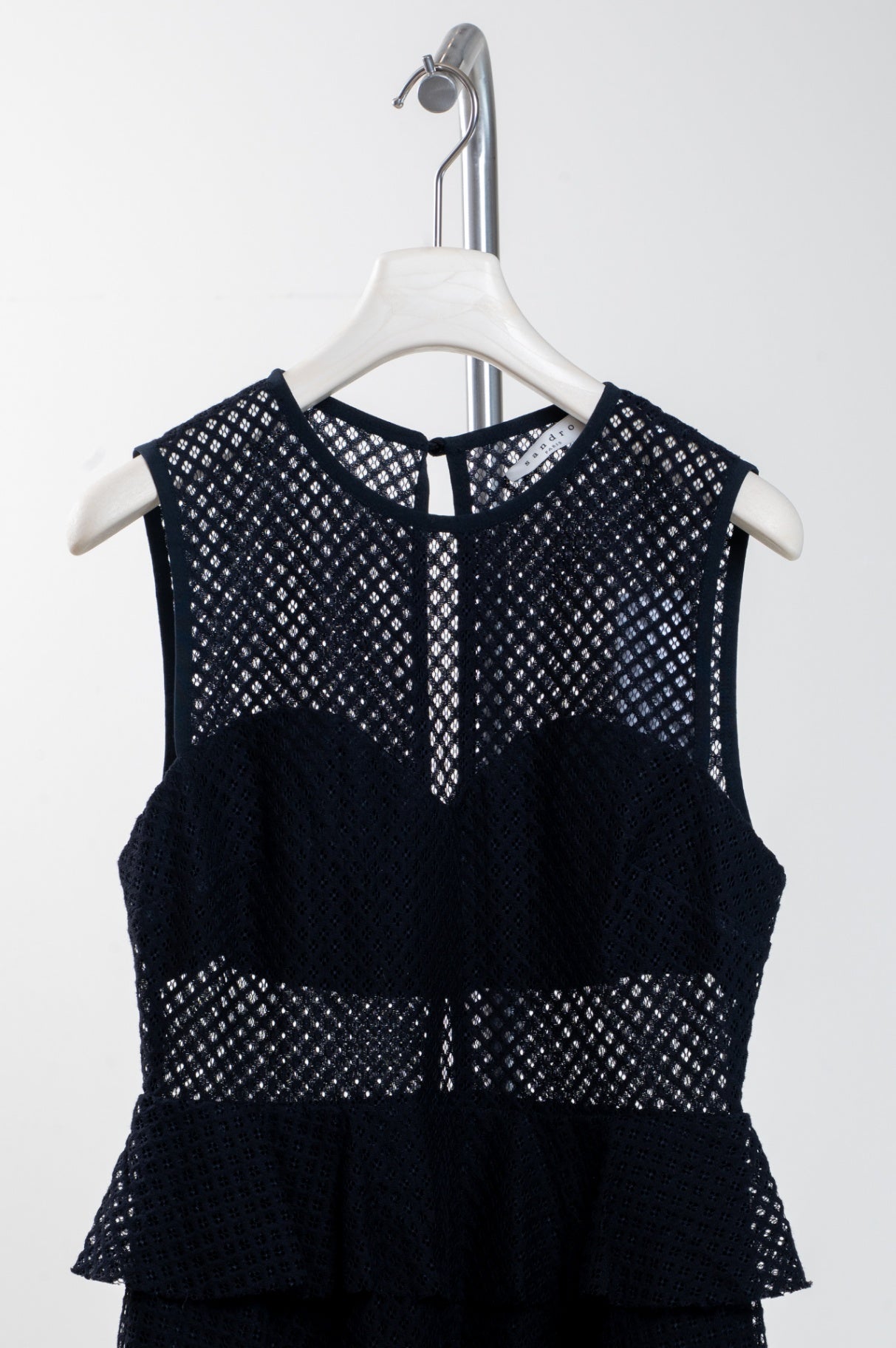 Black Peplum Mesh Midi Dress