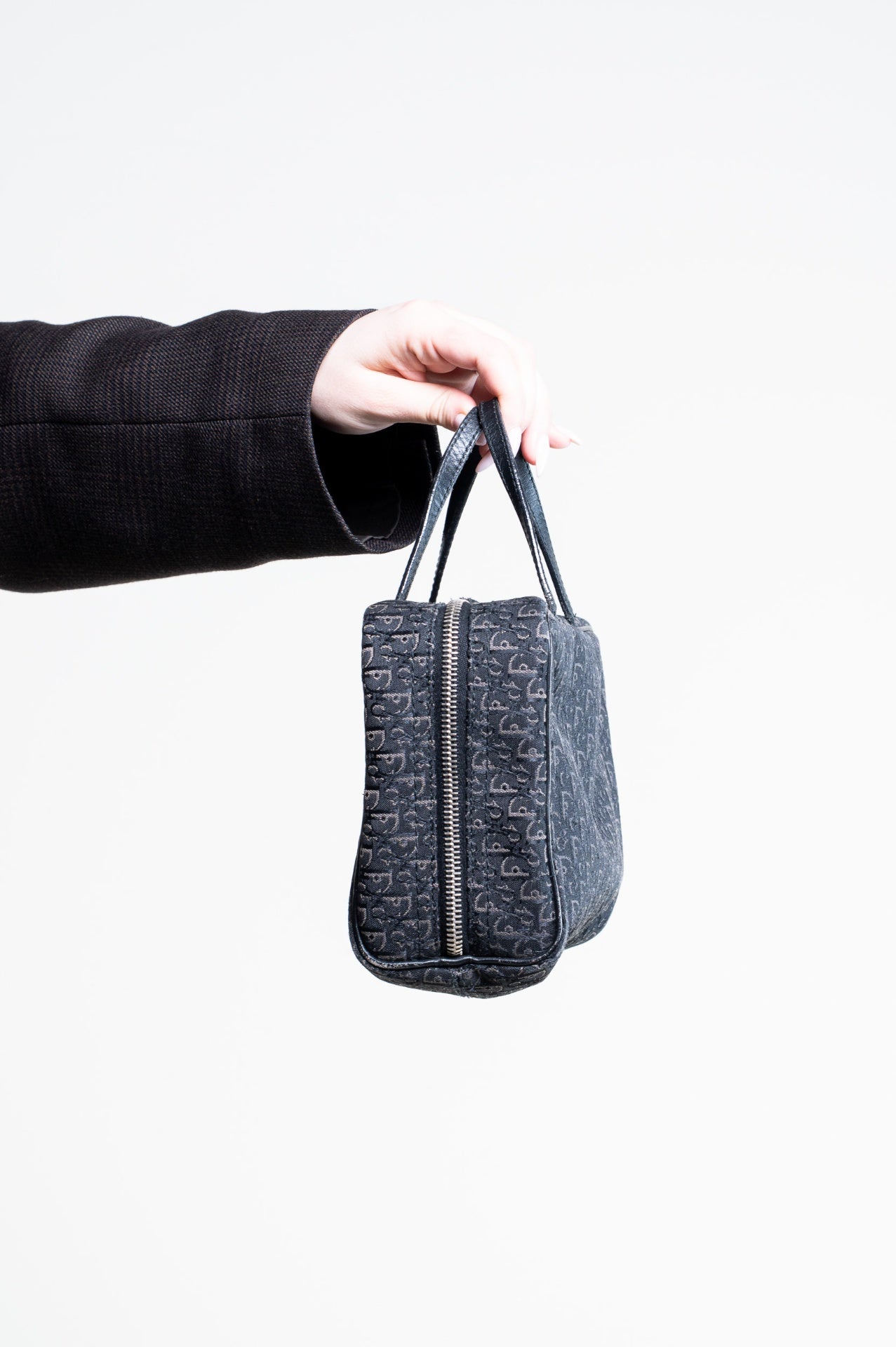 Vintage Black Printed Square Cosmetic Bag