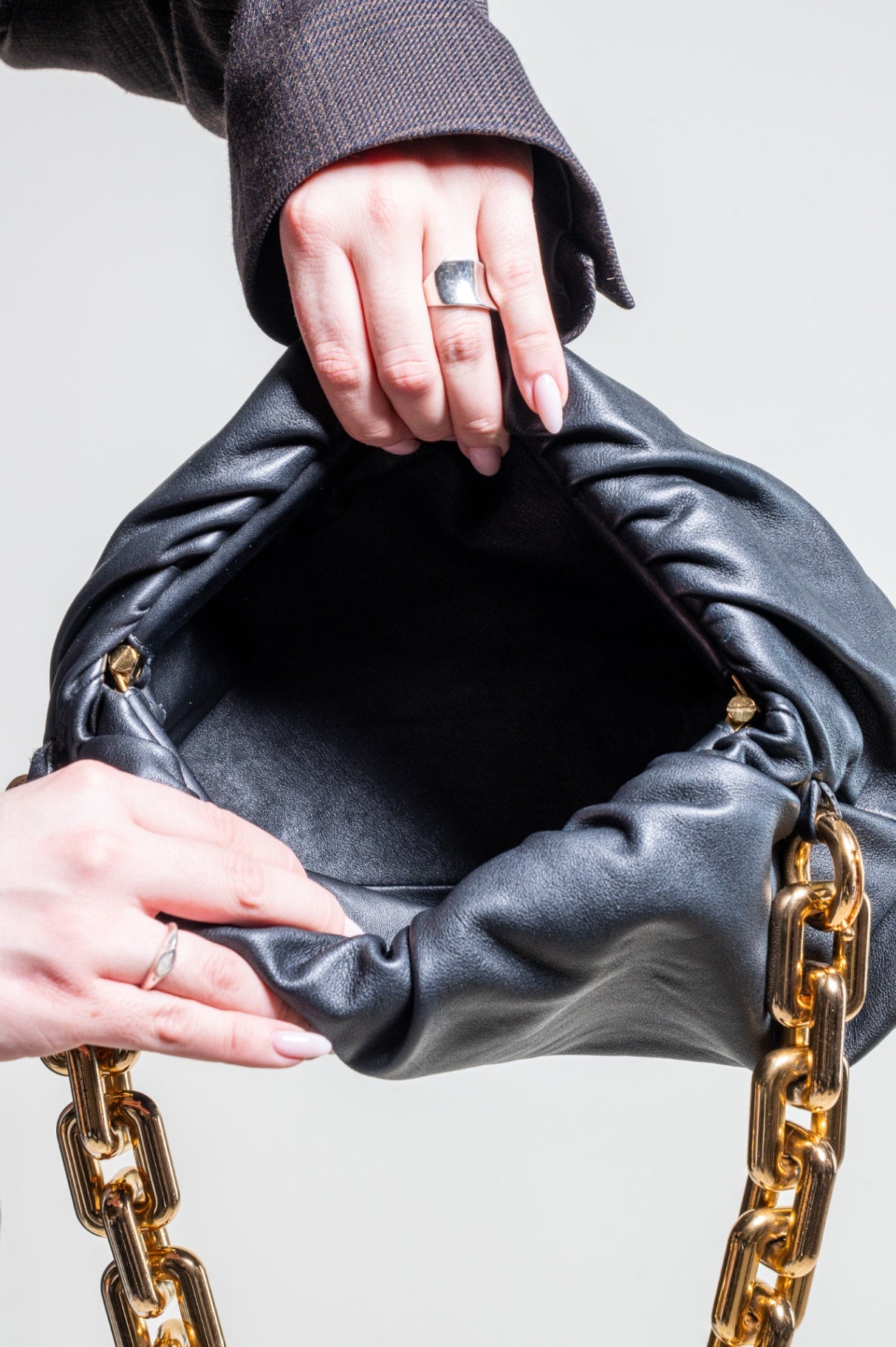 Black Leather Chain Pouch