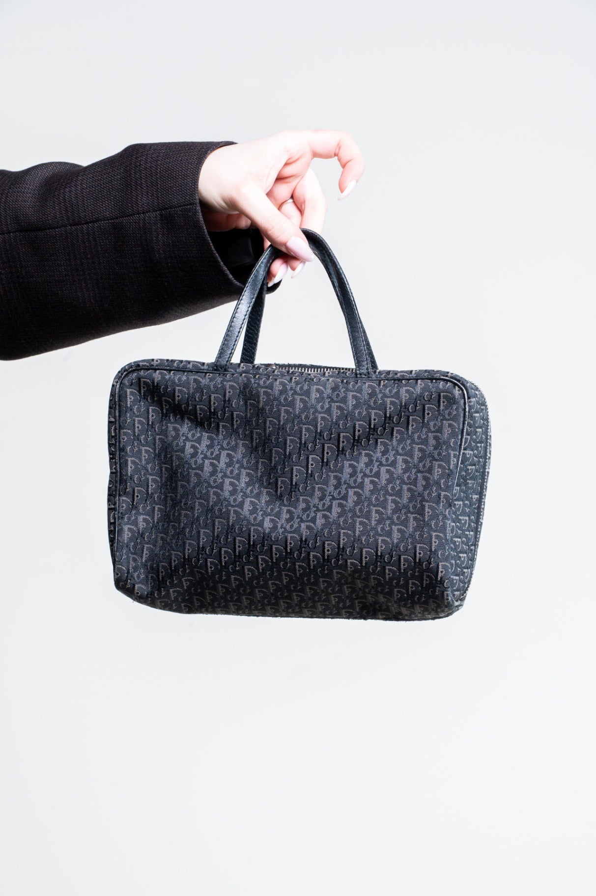 Vintage Black Printed Square Cosmetic Bag