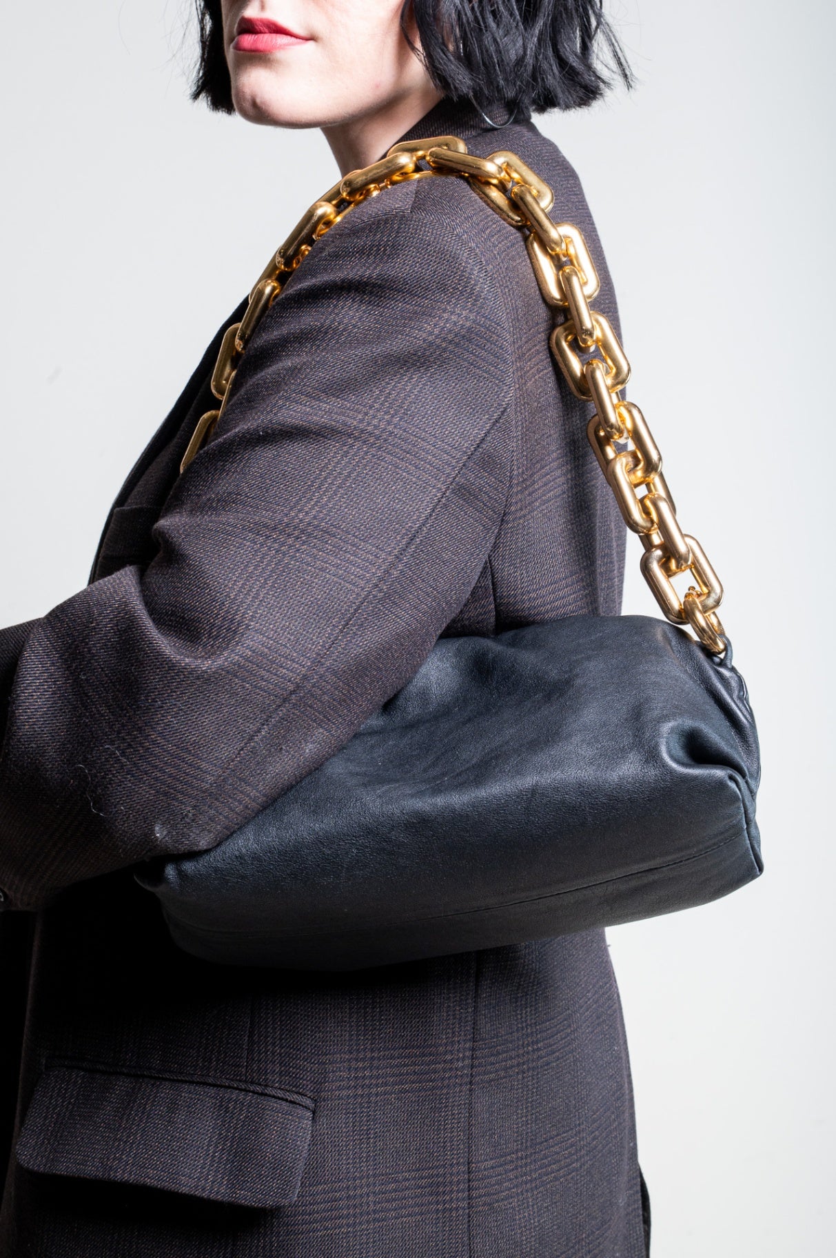 Black Leather Chain Pouch