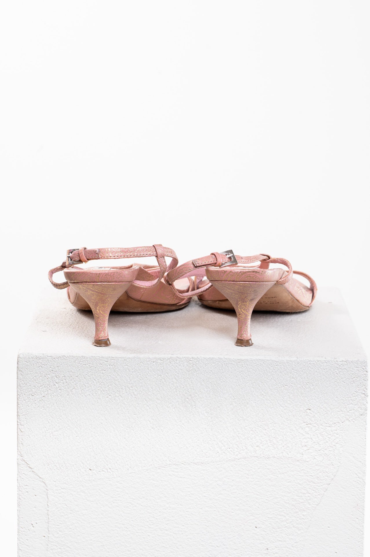Vintage Pink Jaquard Kitten Heel Logo Sandals