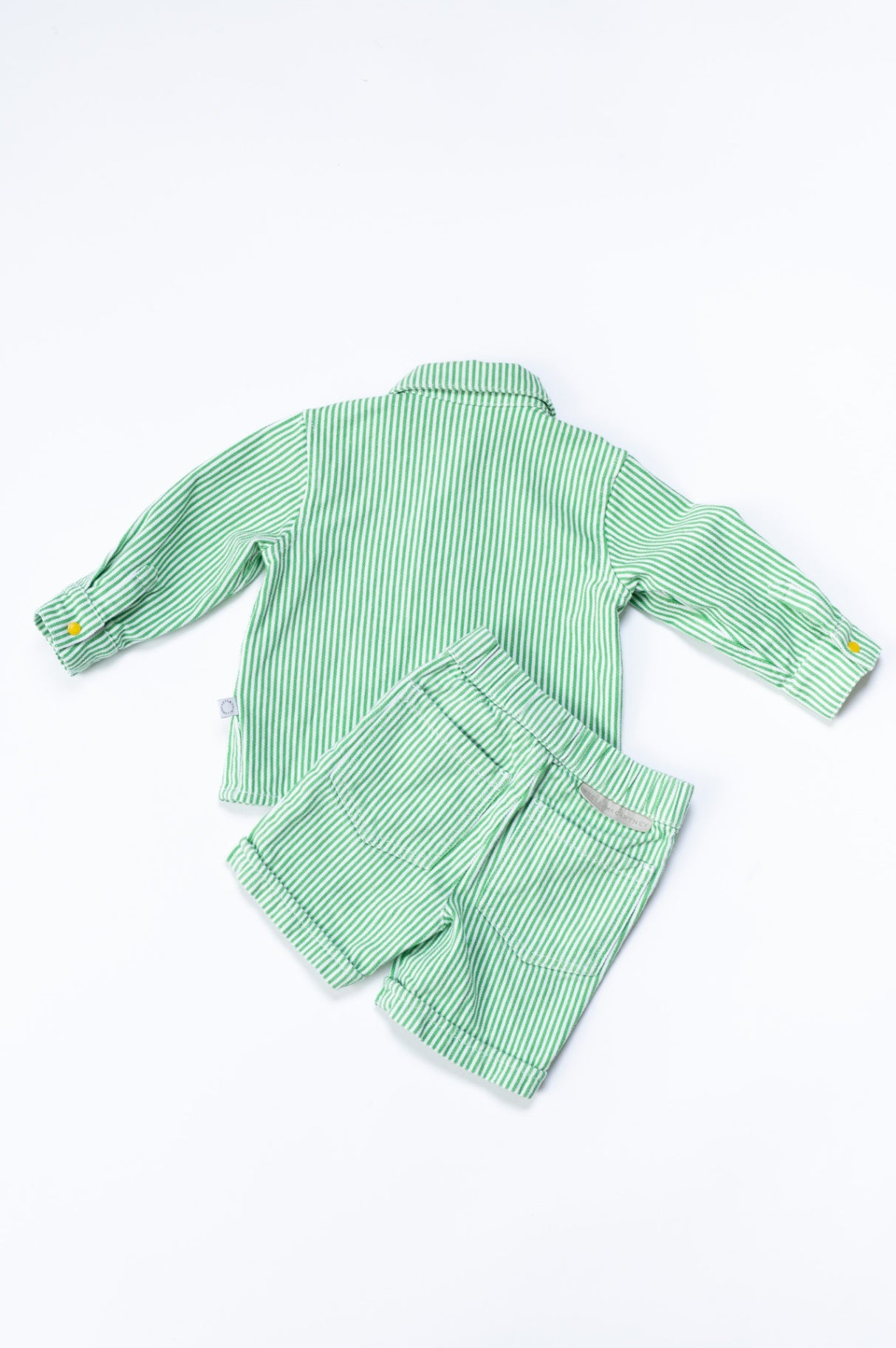 Green Striped Denim Jacket & Short Set
