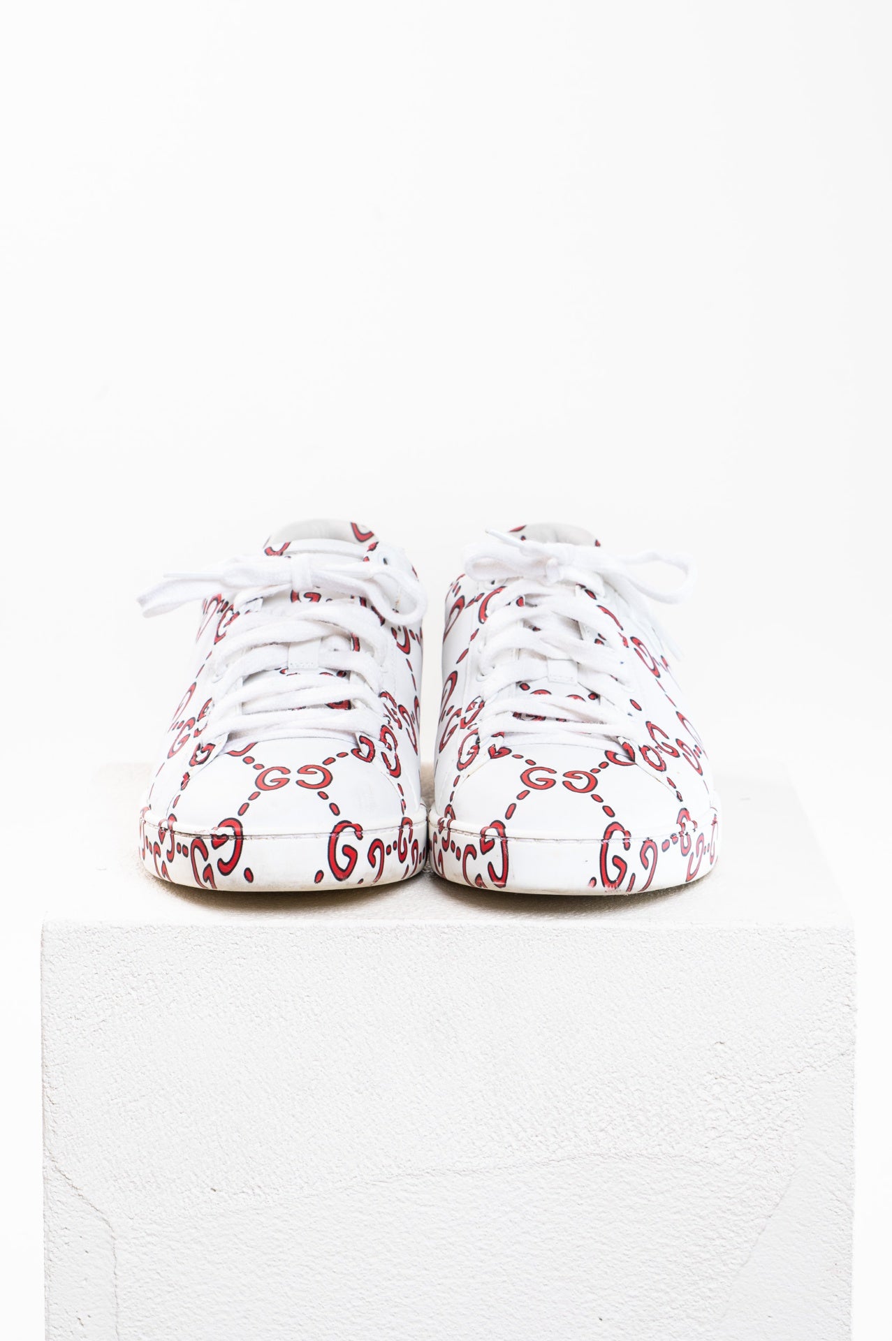 White GG Ghost Ace Low Top Lace-Up Sneakers