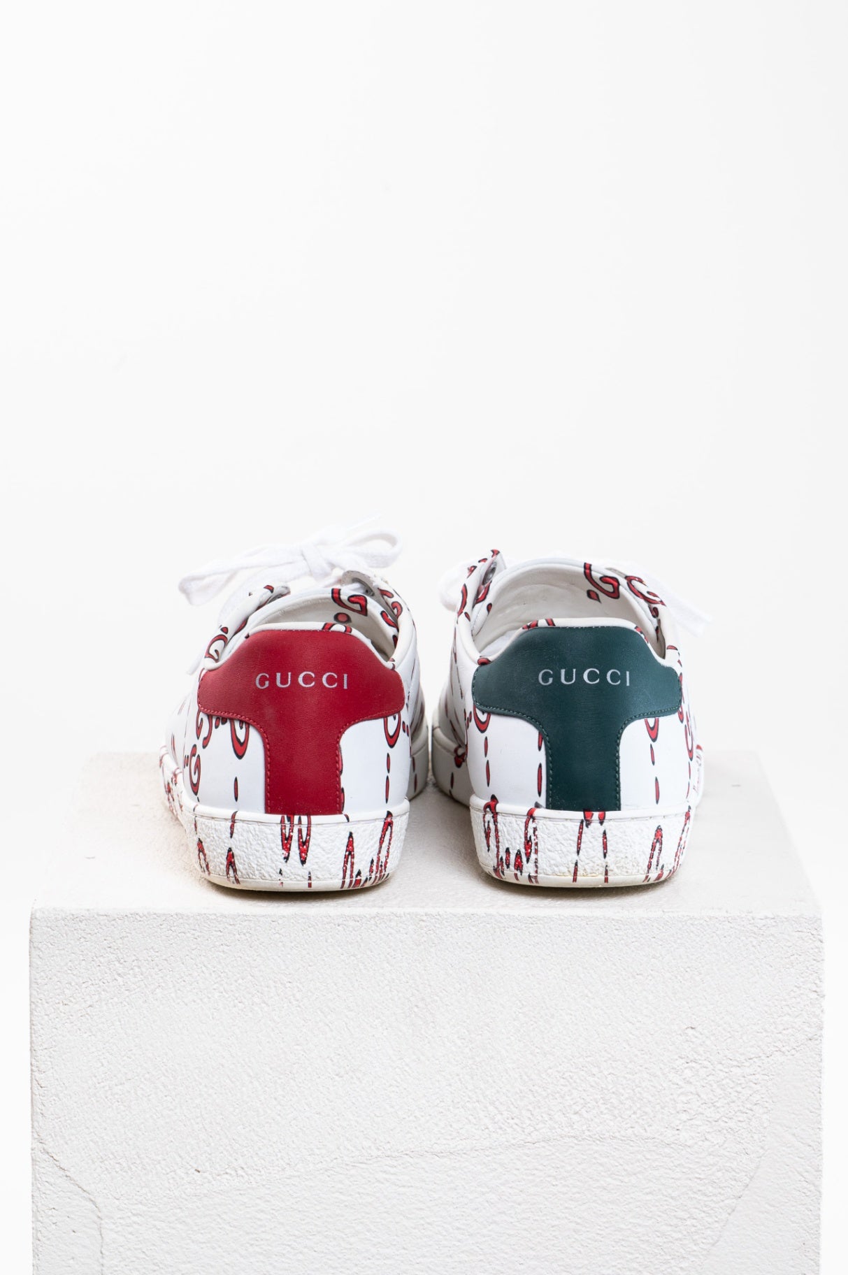 White GG Ghost Ace Low Top Lace-Up Sneakers