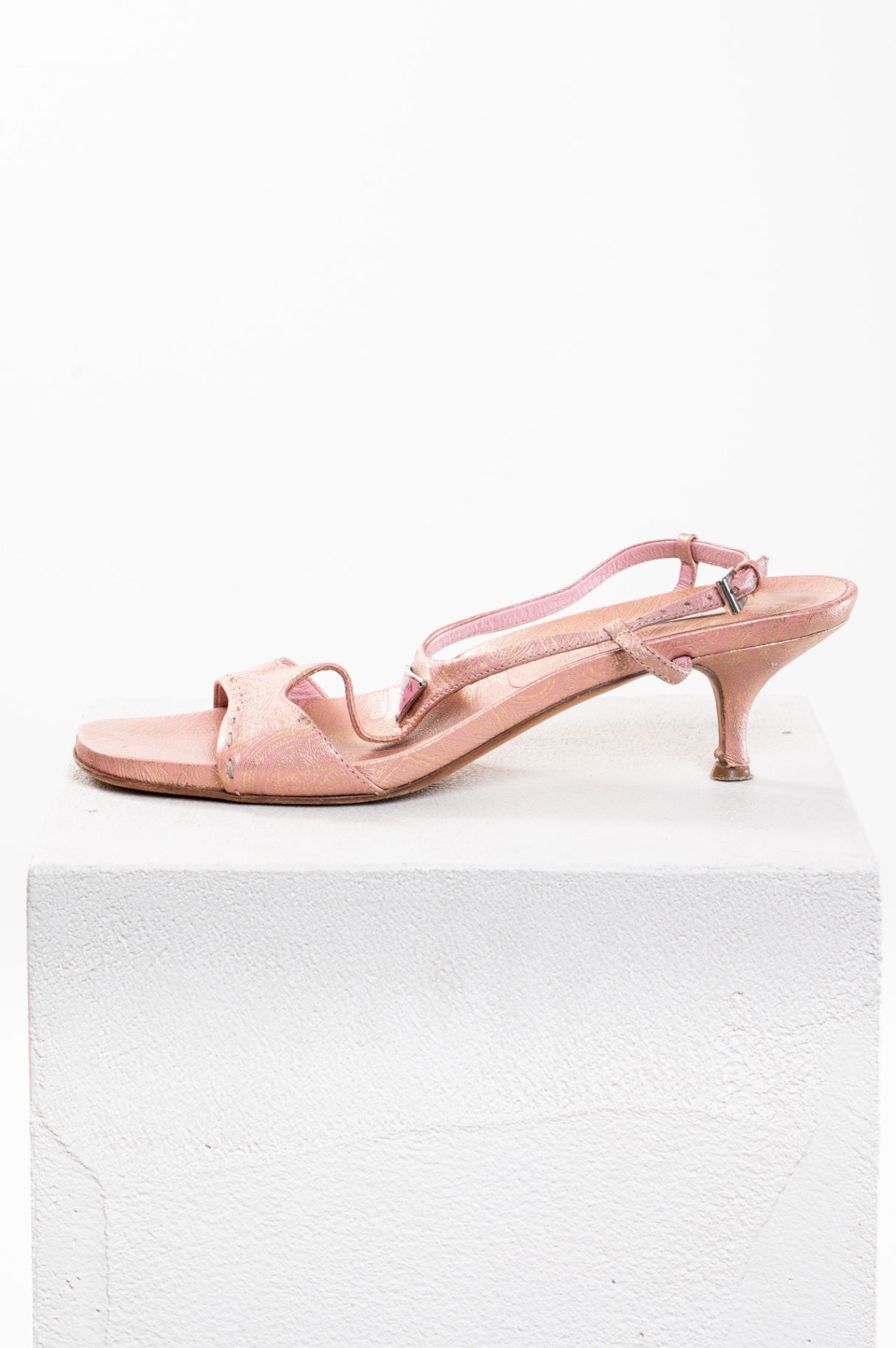 Vintage Pink Jaquard Kitten Heel Logo Sandals