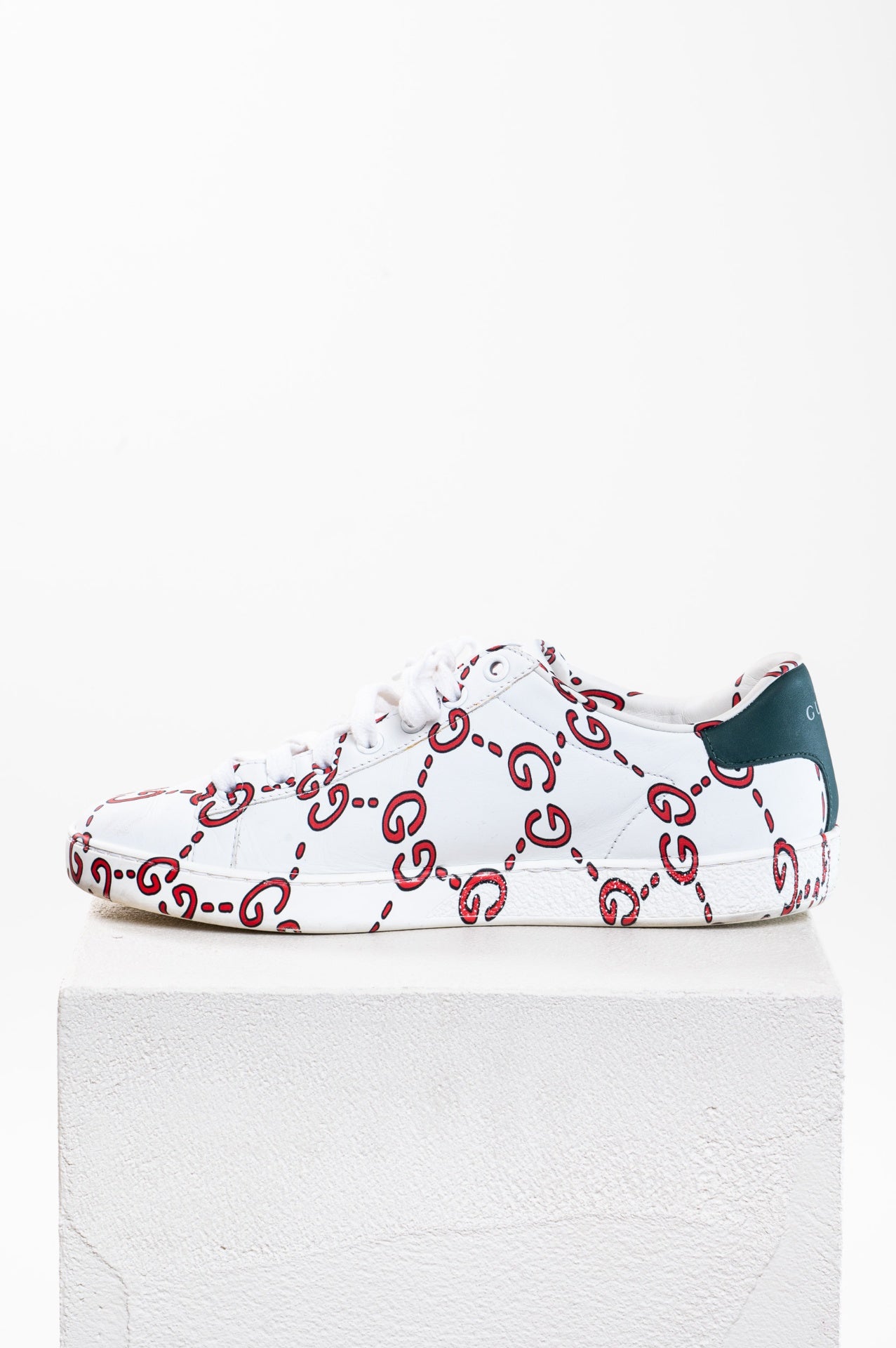 White GG Ghost Ace Low Top Lace-Up Sneakers