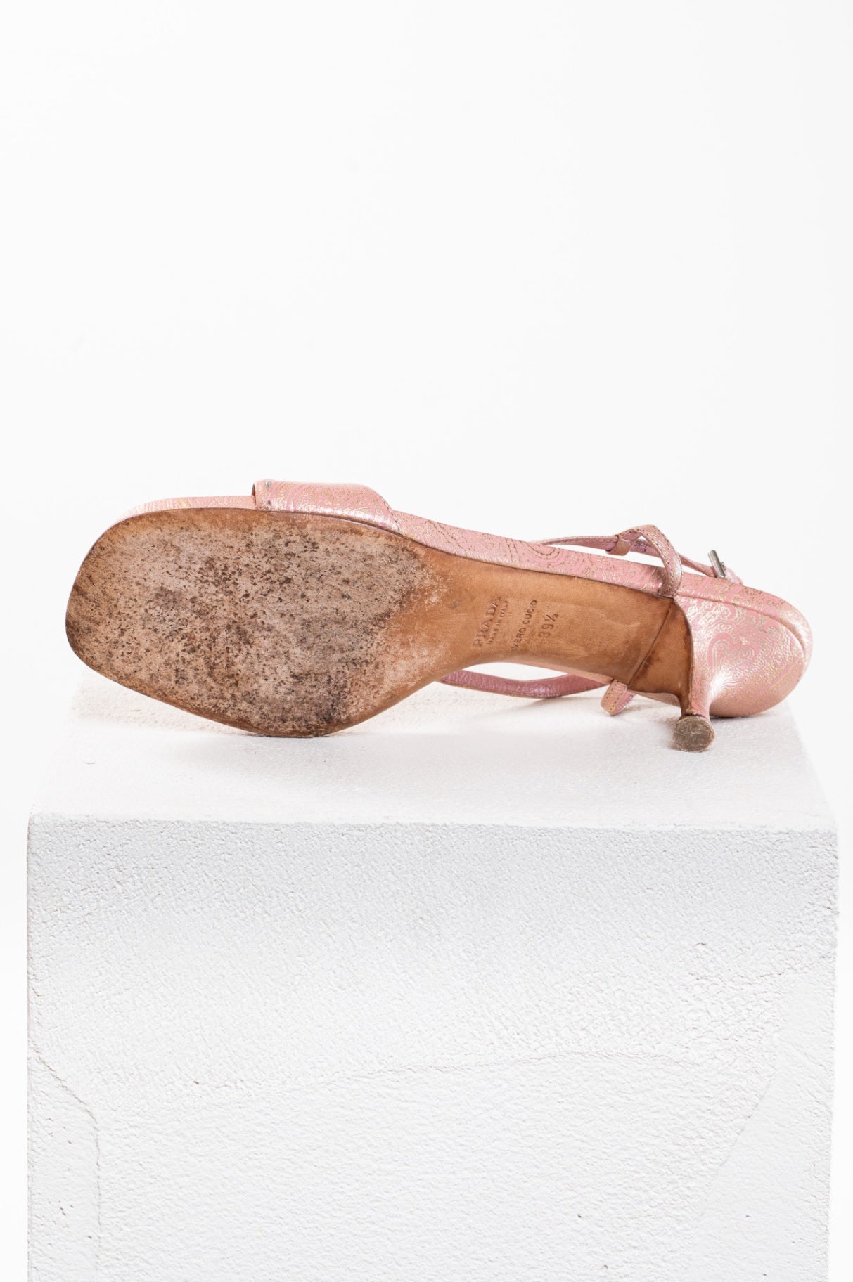 Vintage Pink Jaquard Kitten Heel Logo Sandals