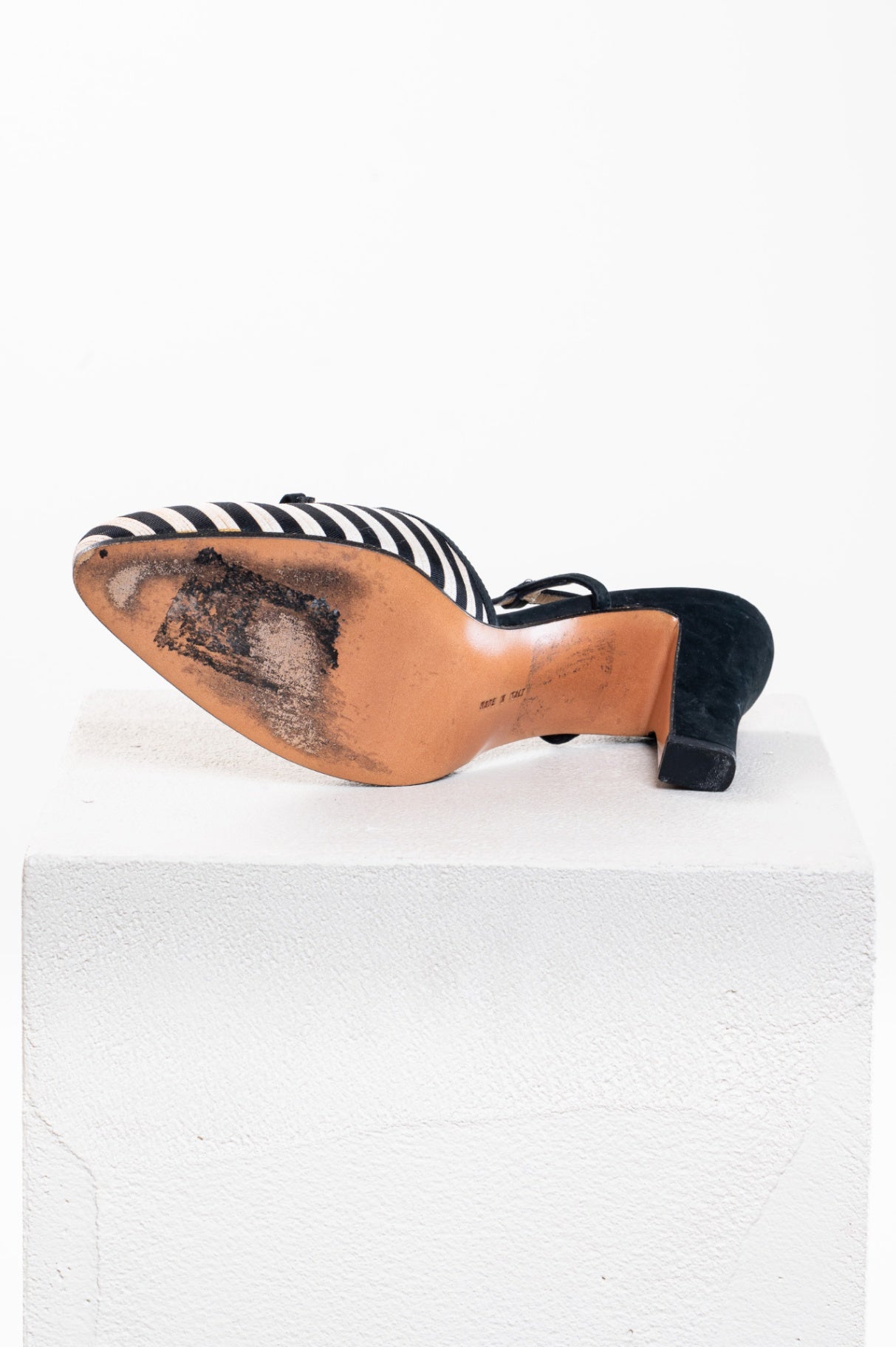 Black & White Stripe Slingback Chunky Heel