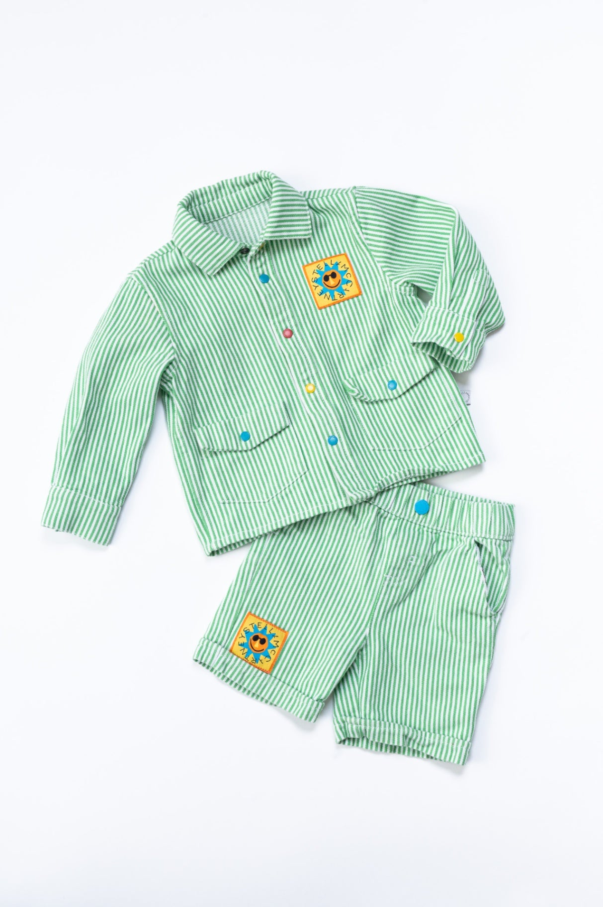 Green Striped Denim Jacket & Short Set