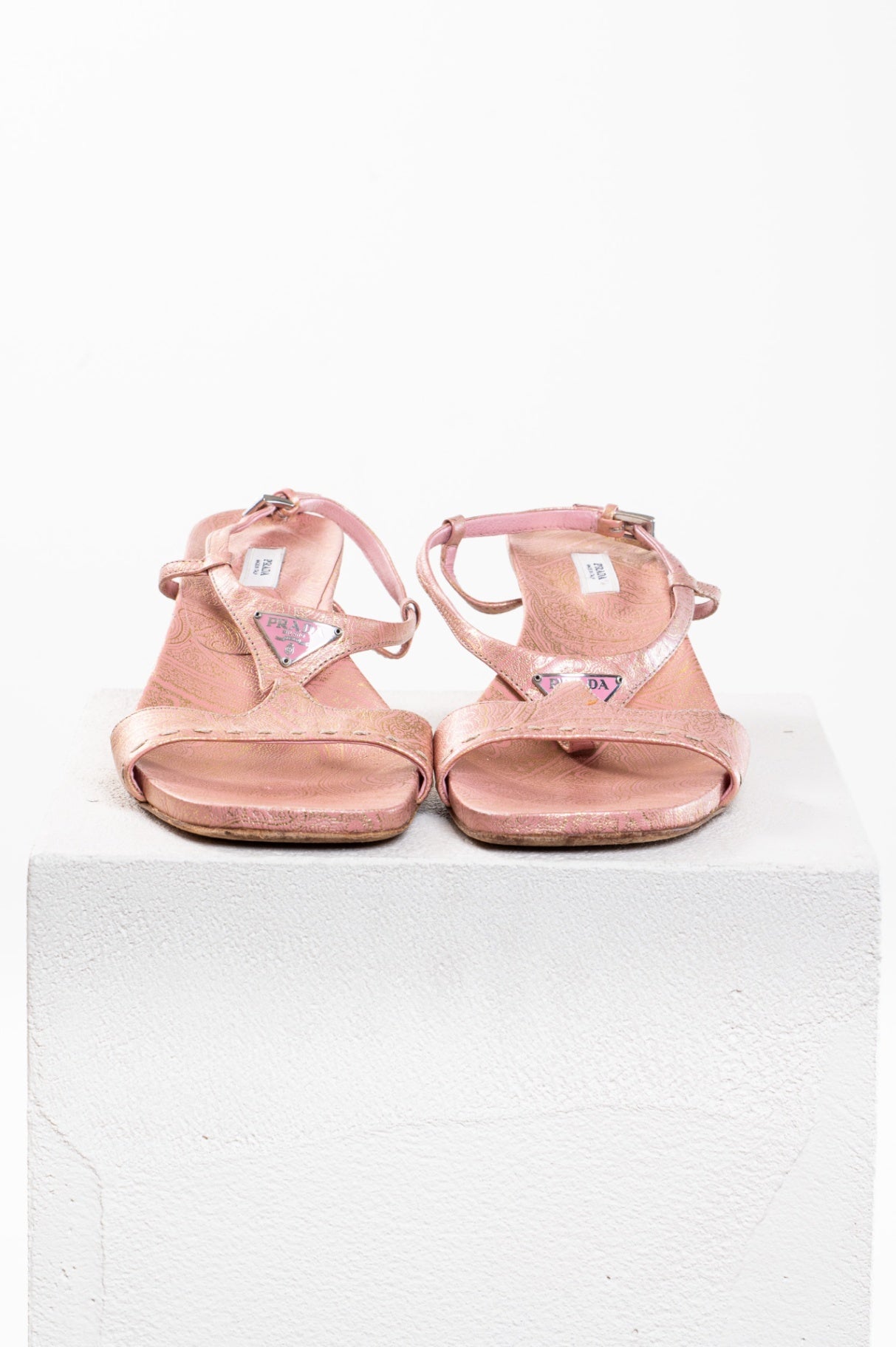 Vintage Pink Jaquard Kitten Heel Logo Sandals