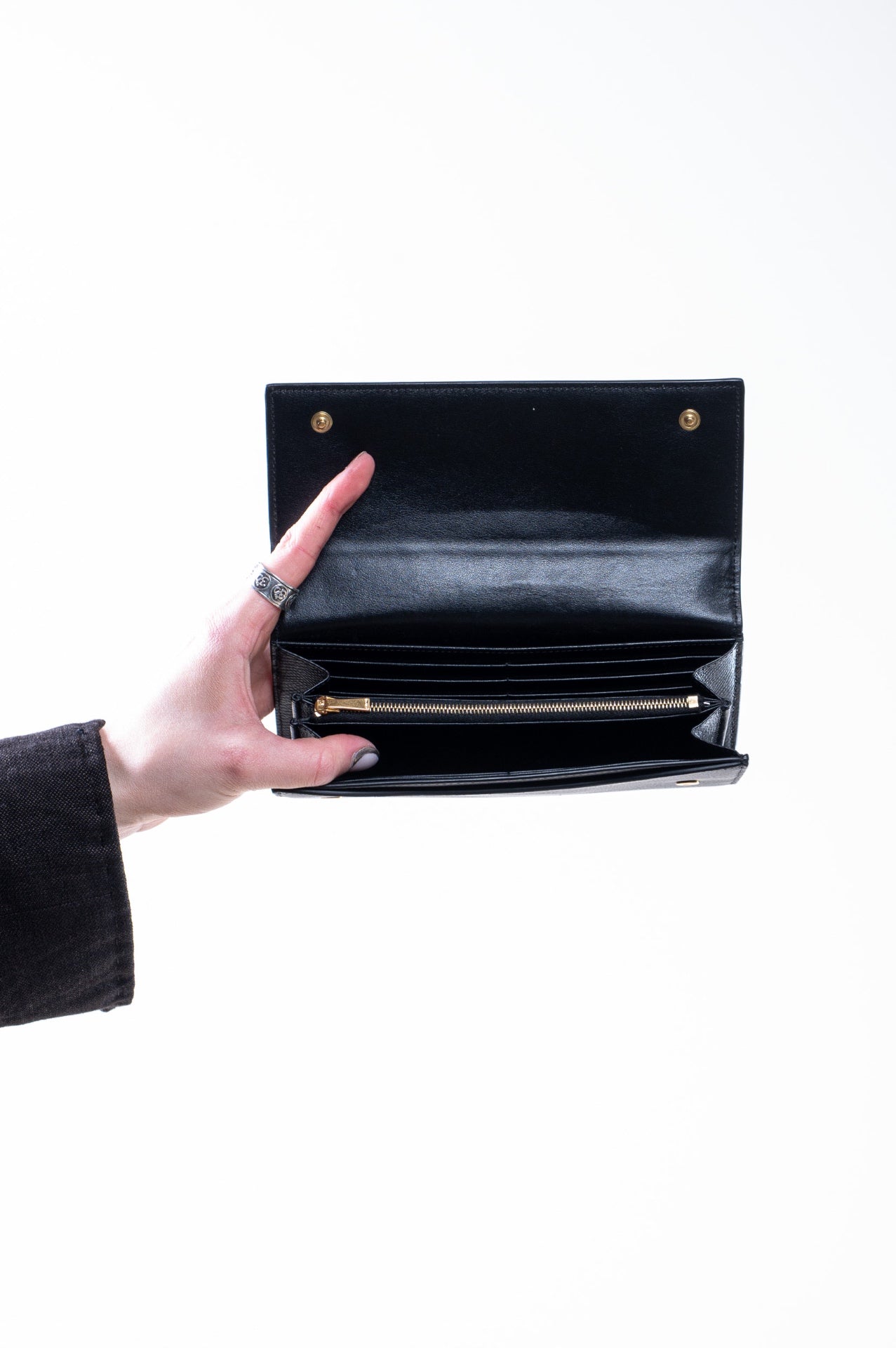 Black Flap Long Continental Wallet
