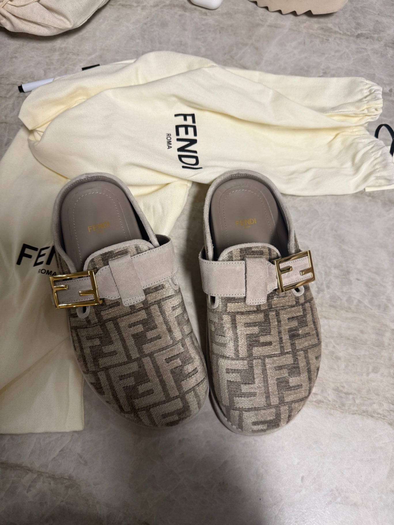 Taupe Velvet FF Feel Mules