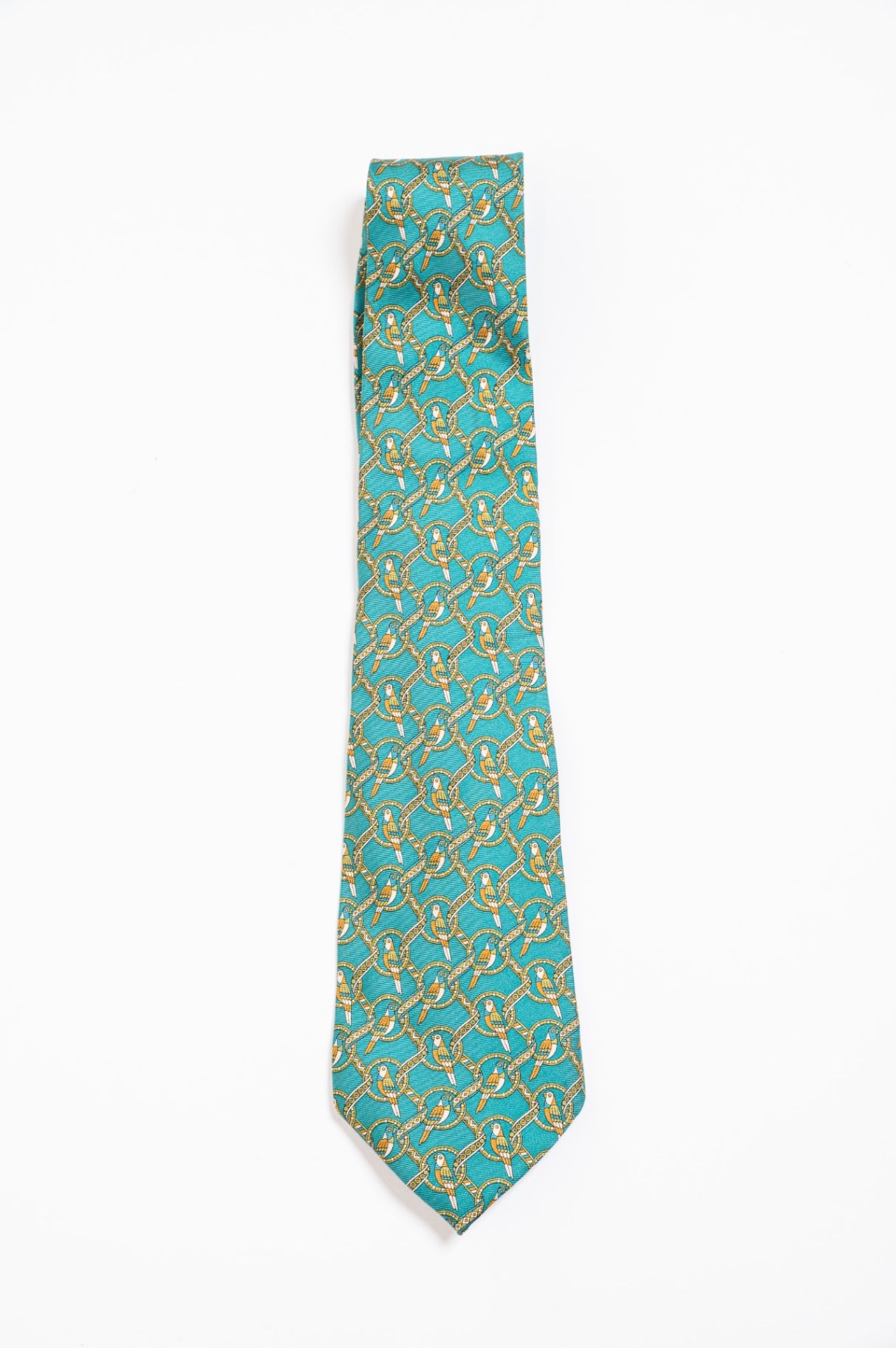 Turquoise Bird Print Tie