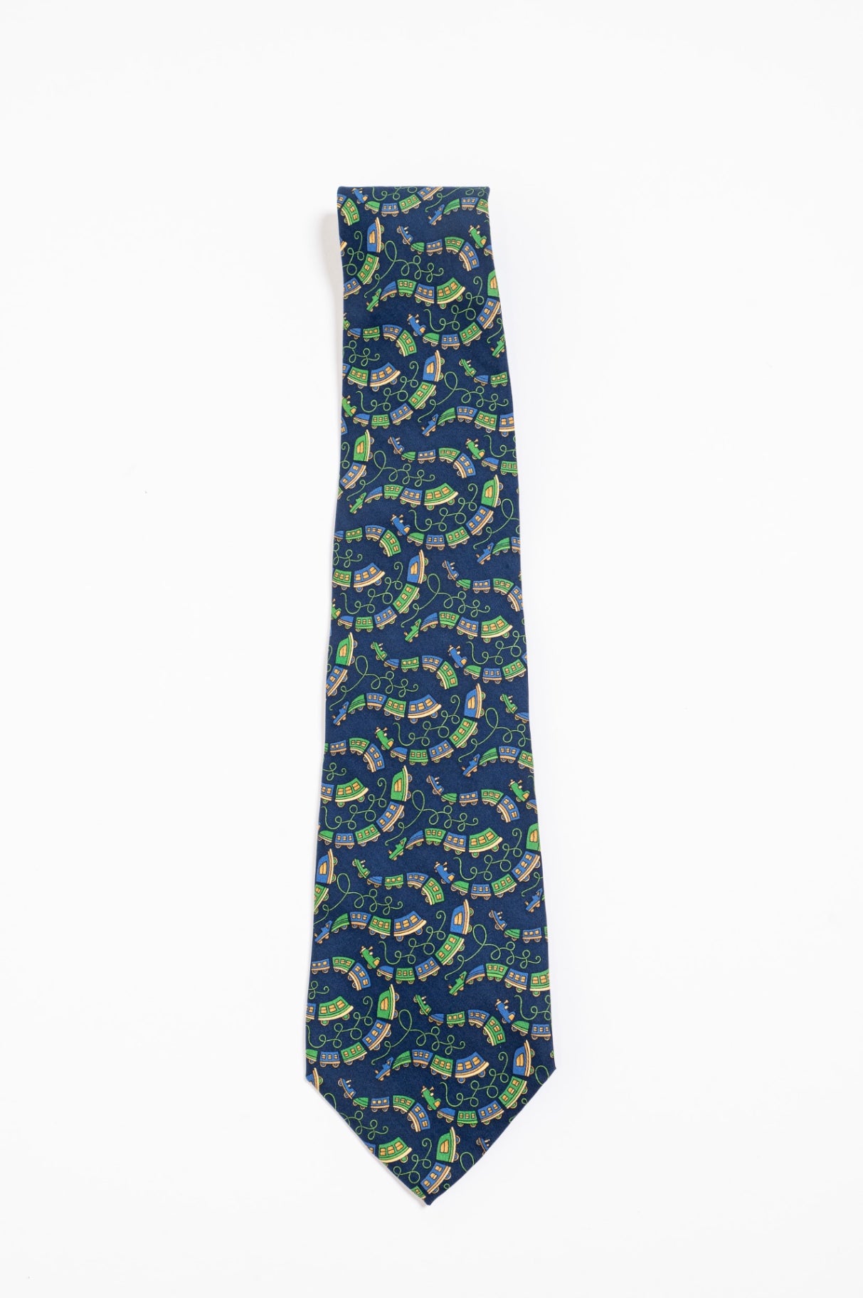Navy Train Print TIe