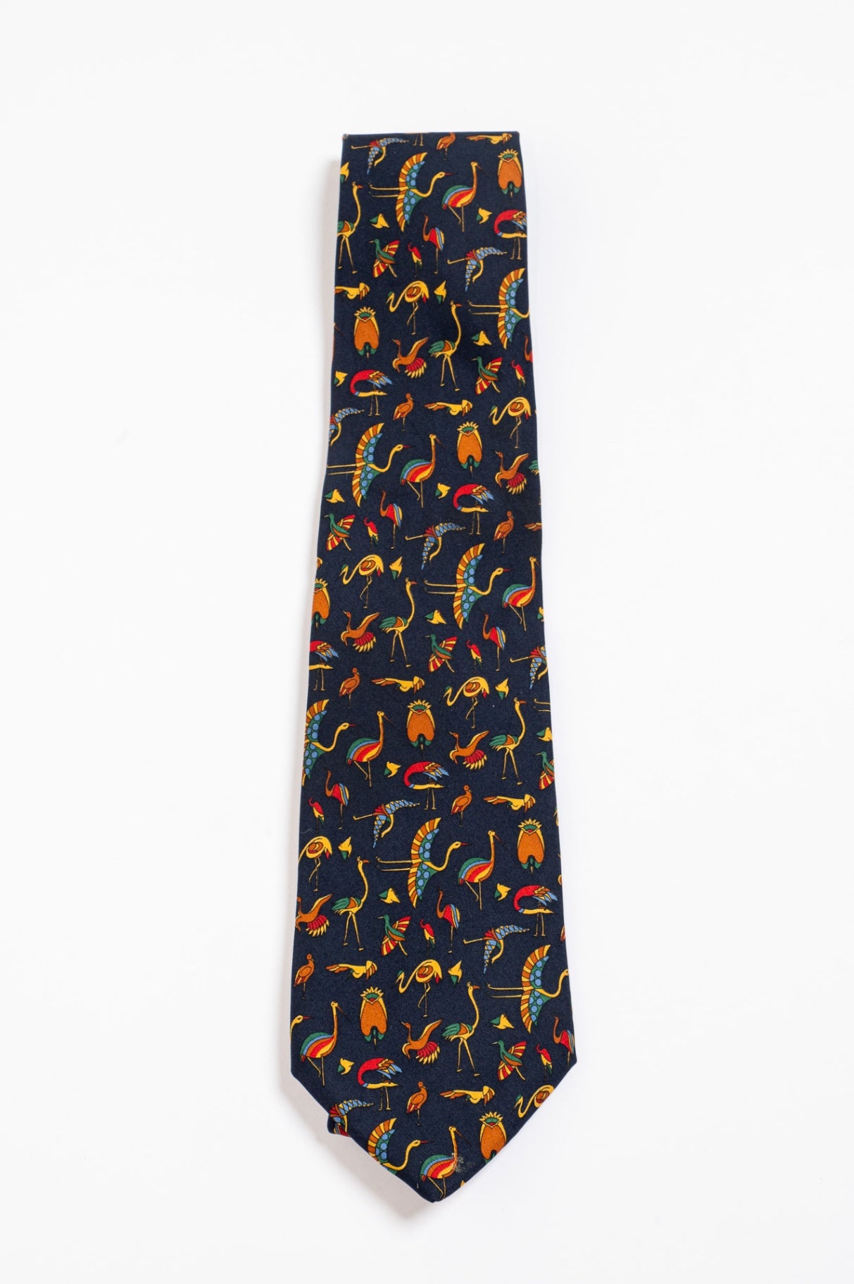 Navy Colourful Bird Print Tie