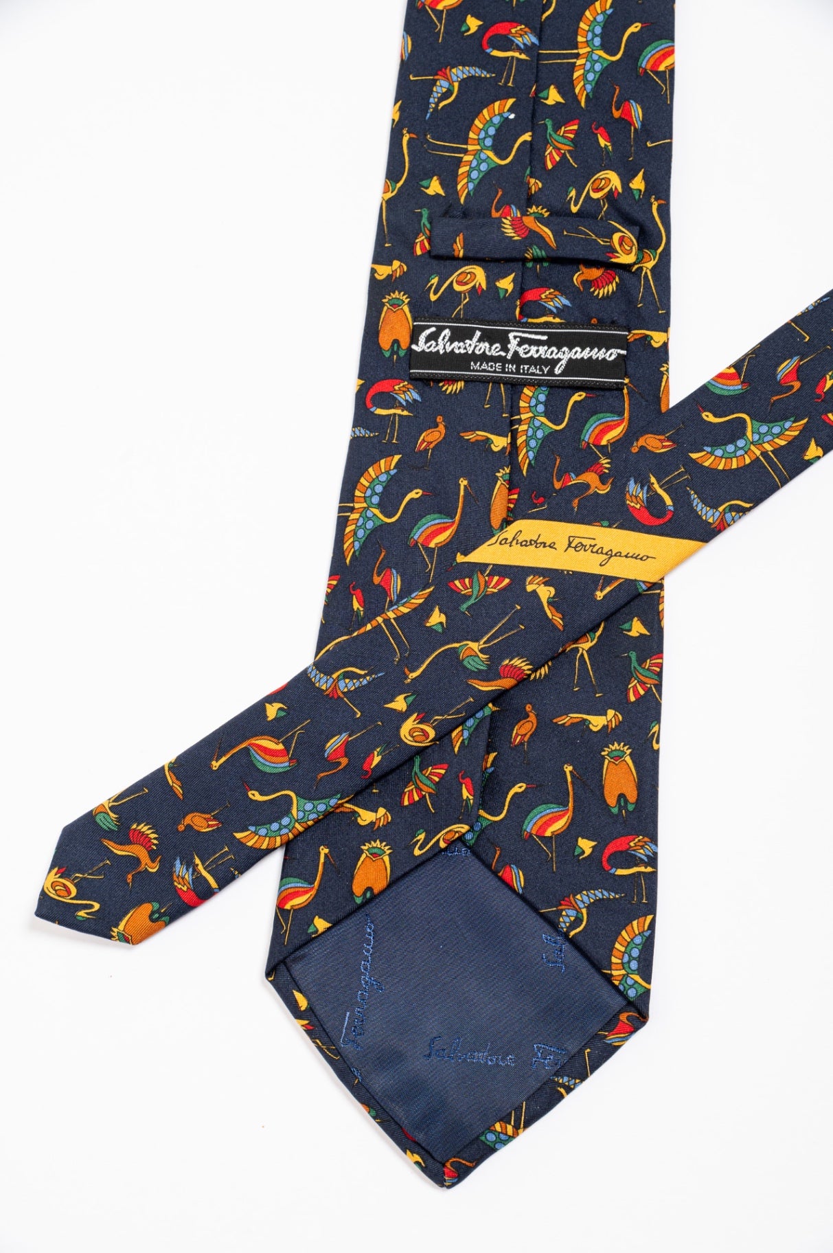 Navy Colourful Bird Print Tie