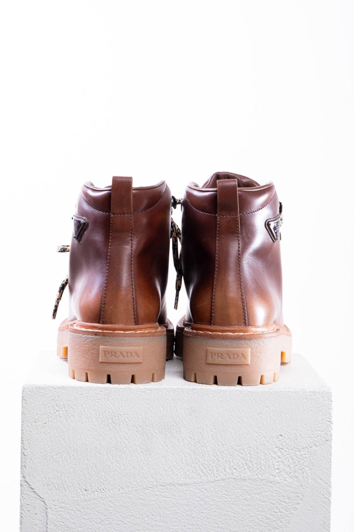 Cognac Leather Laced Ankle Boots