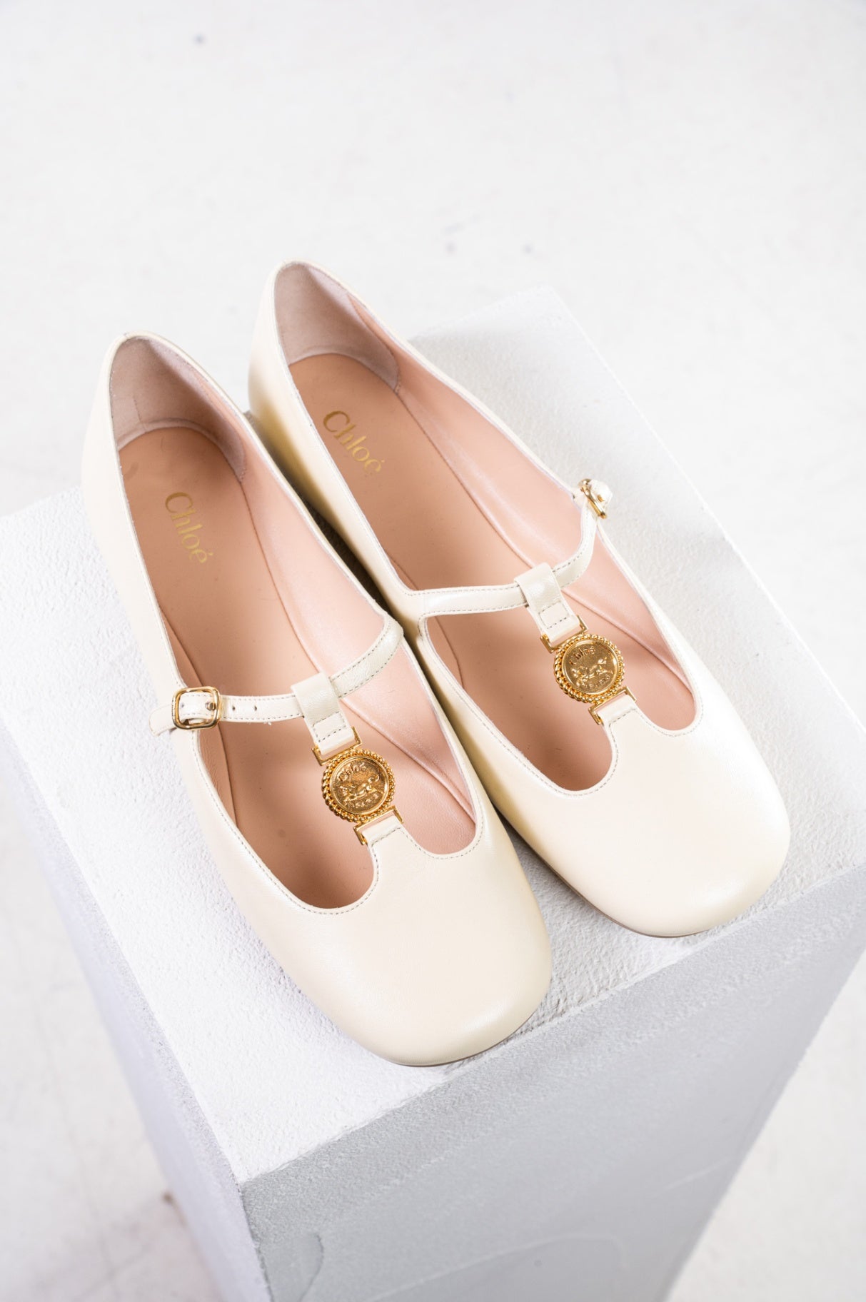 Beige Leonore Leather Ballerina Flats