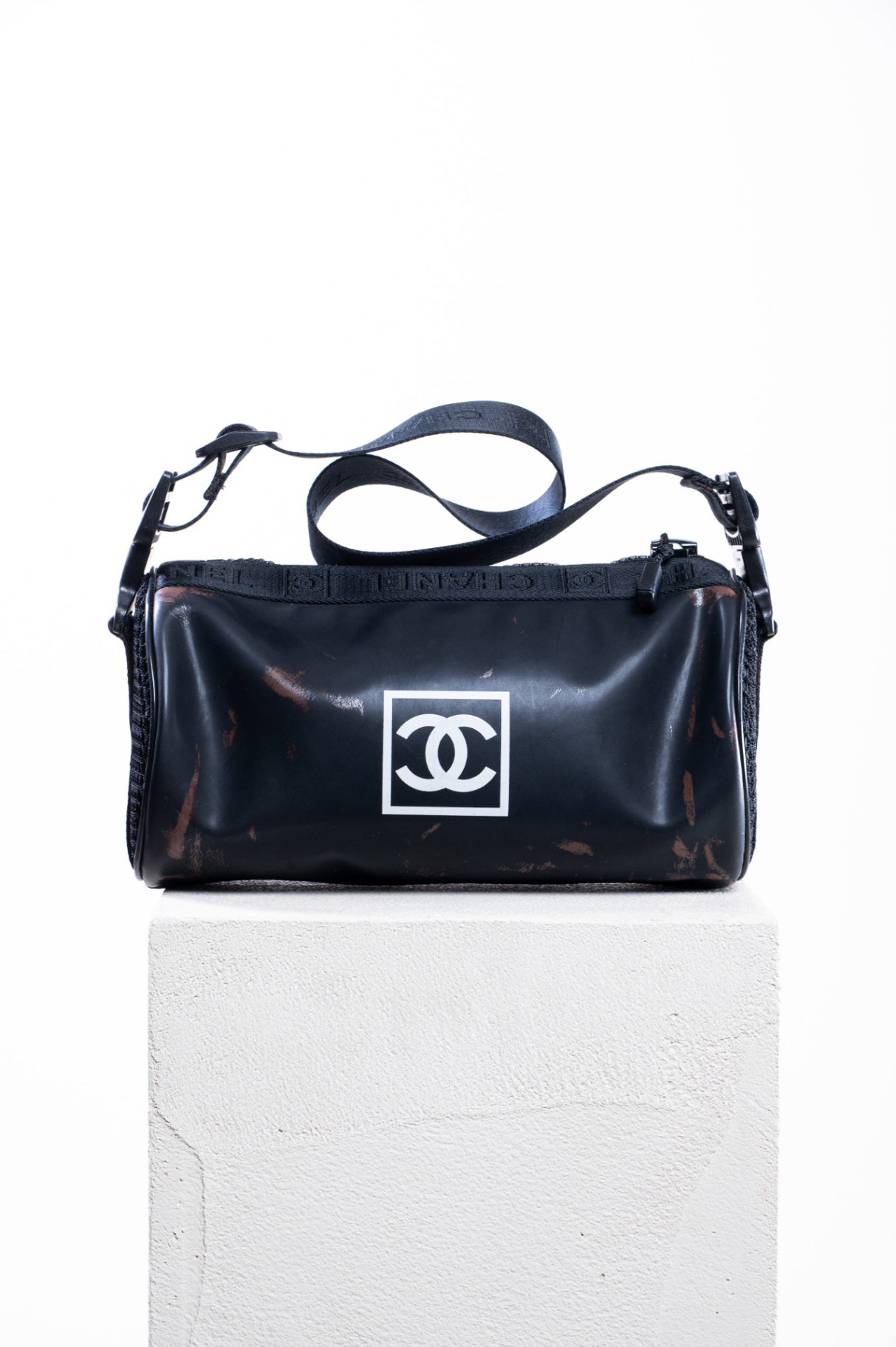 Black Sports Line Rubber Logo-Print Mini Duffle