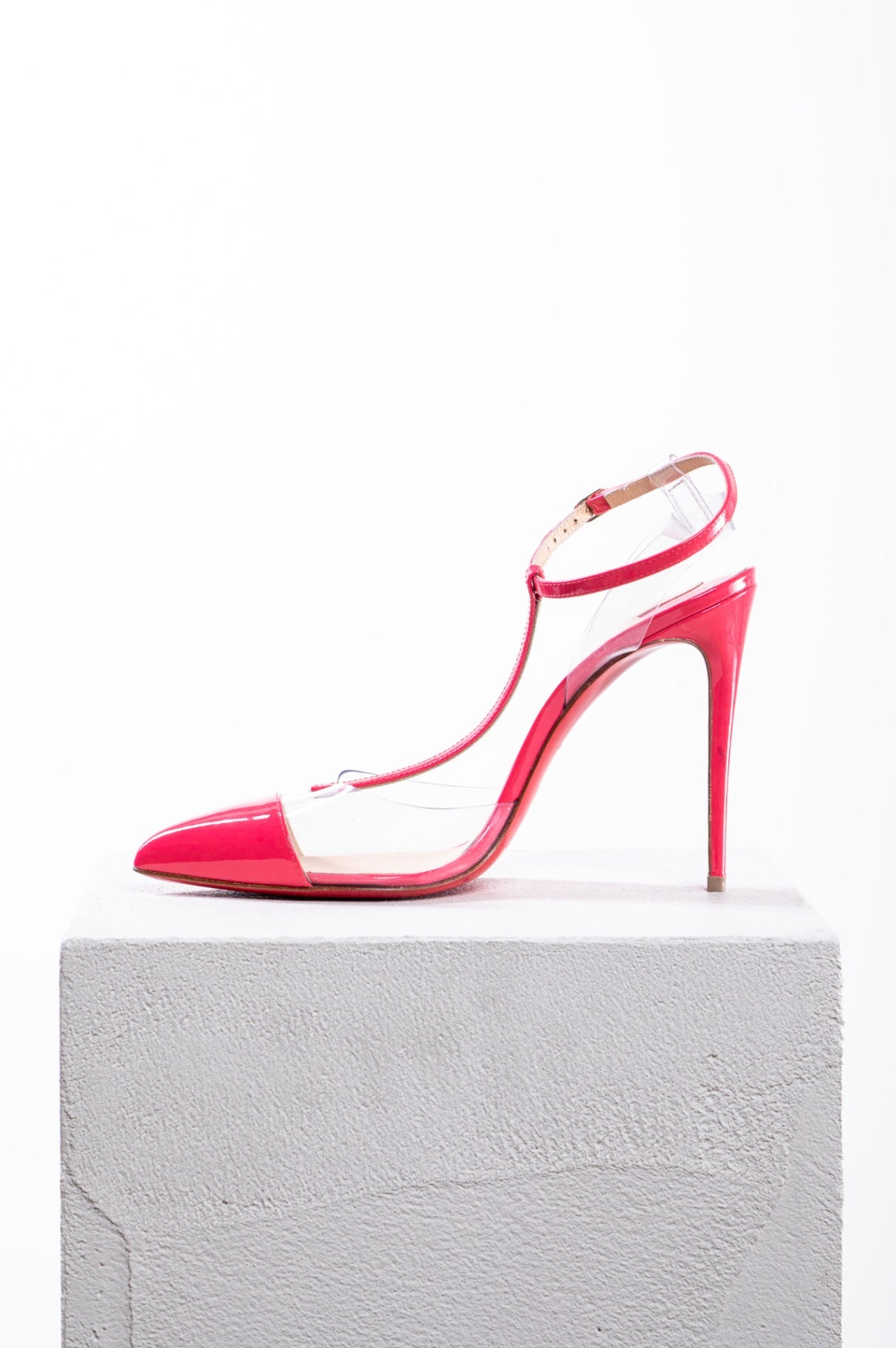 Coral Patent Nosy 100 T-strap PVC Pump