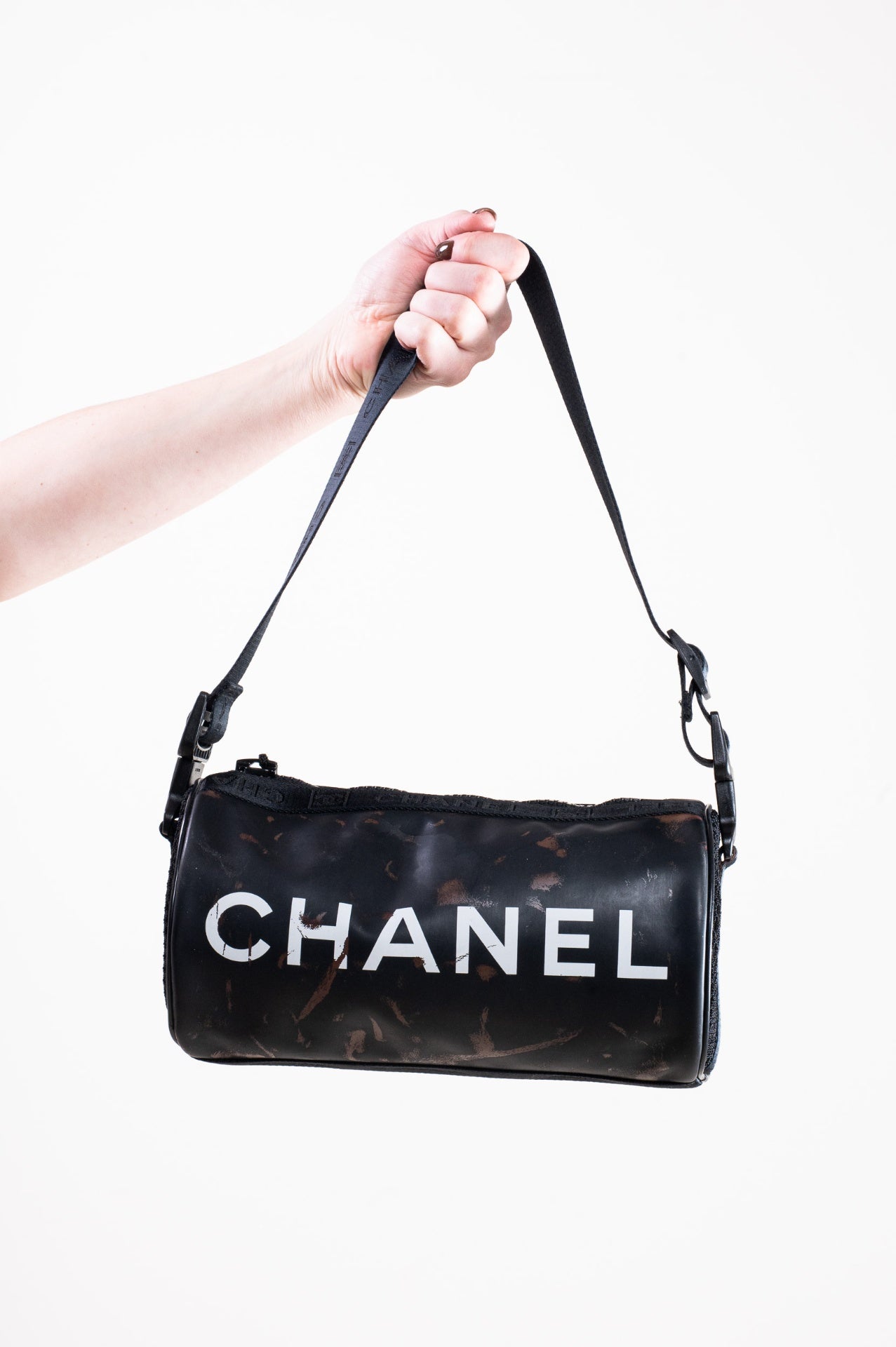 Black Sports Line Rubber Logo-Print Mini Duffle