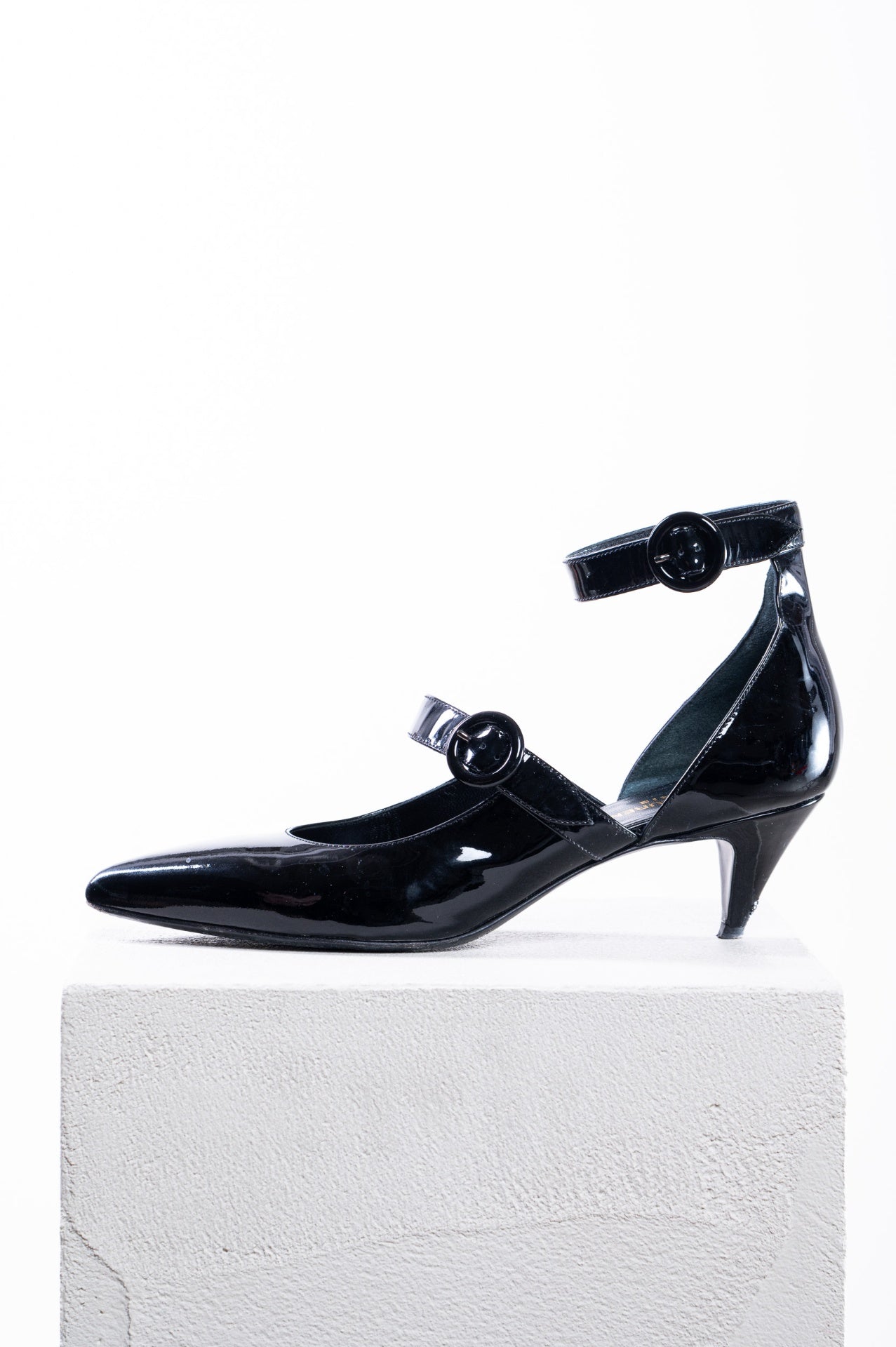 Black Patent Leather Mary Jane Kitten Heel Pump