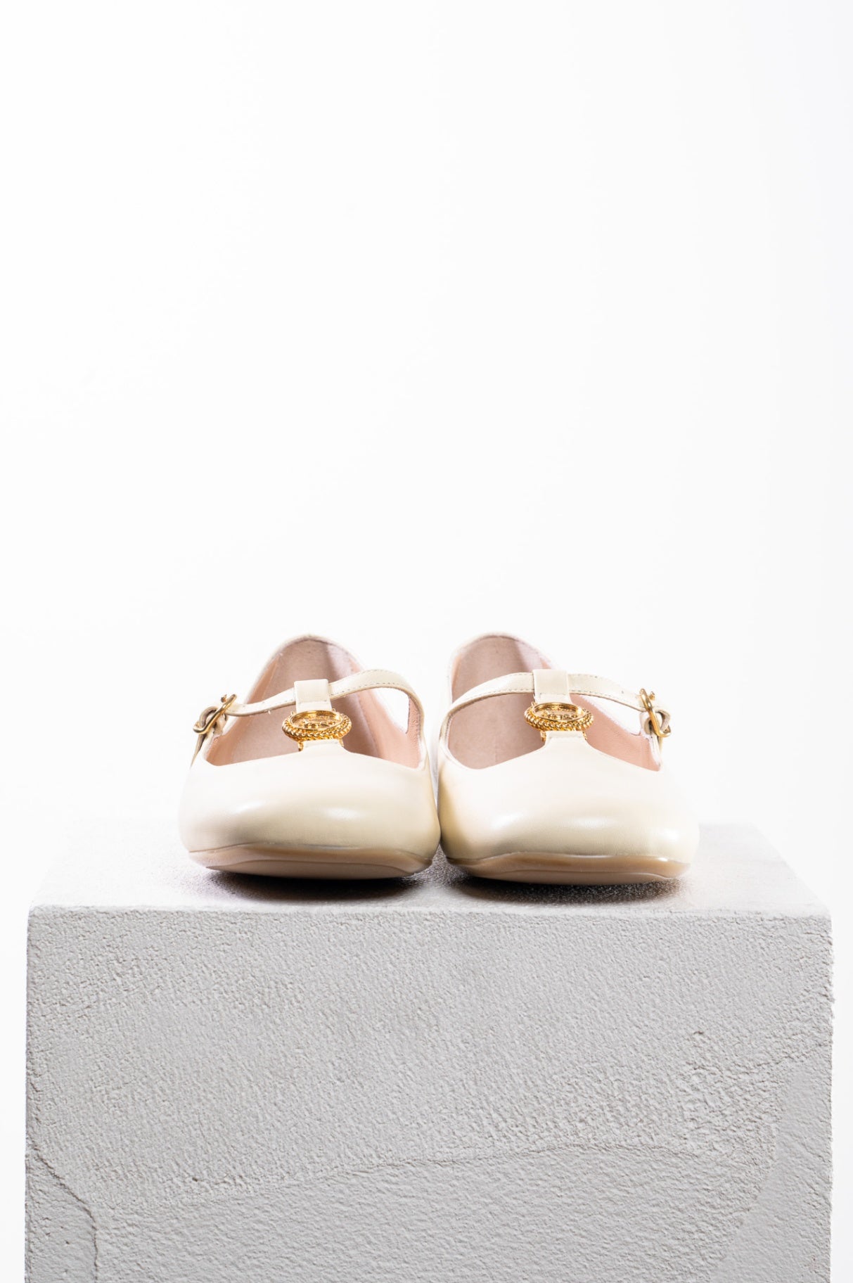 Beige Leonore Leather Ballerina Flats