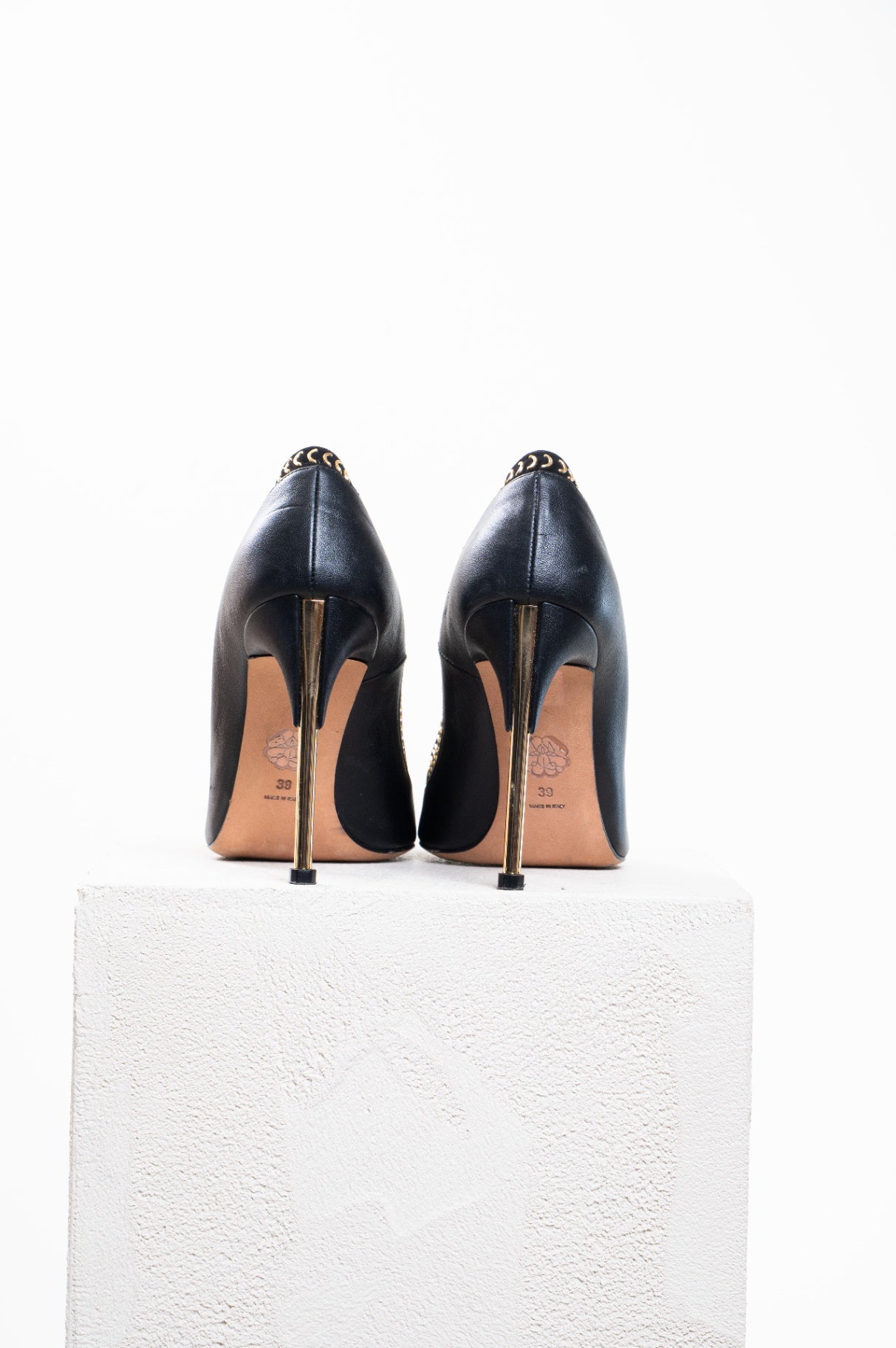Black & Gold Detail Pointed Toe High Heel