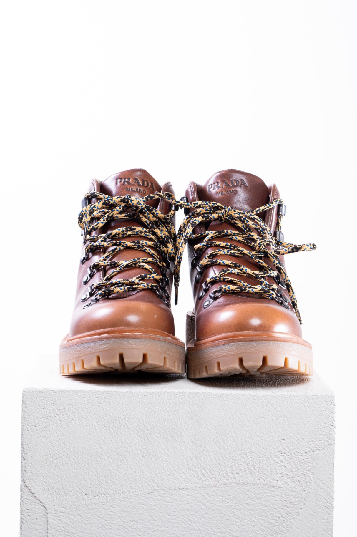 Cognac Leather Laced Ankle Boots