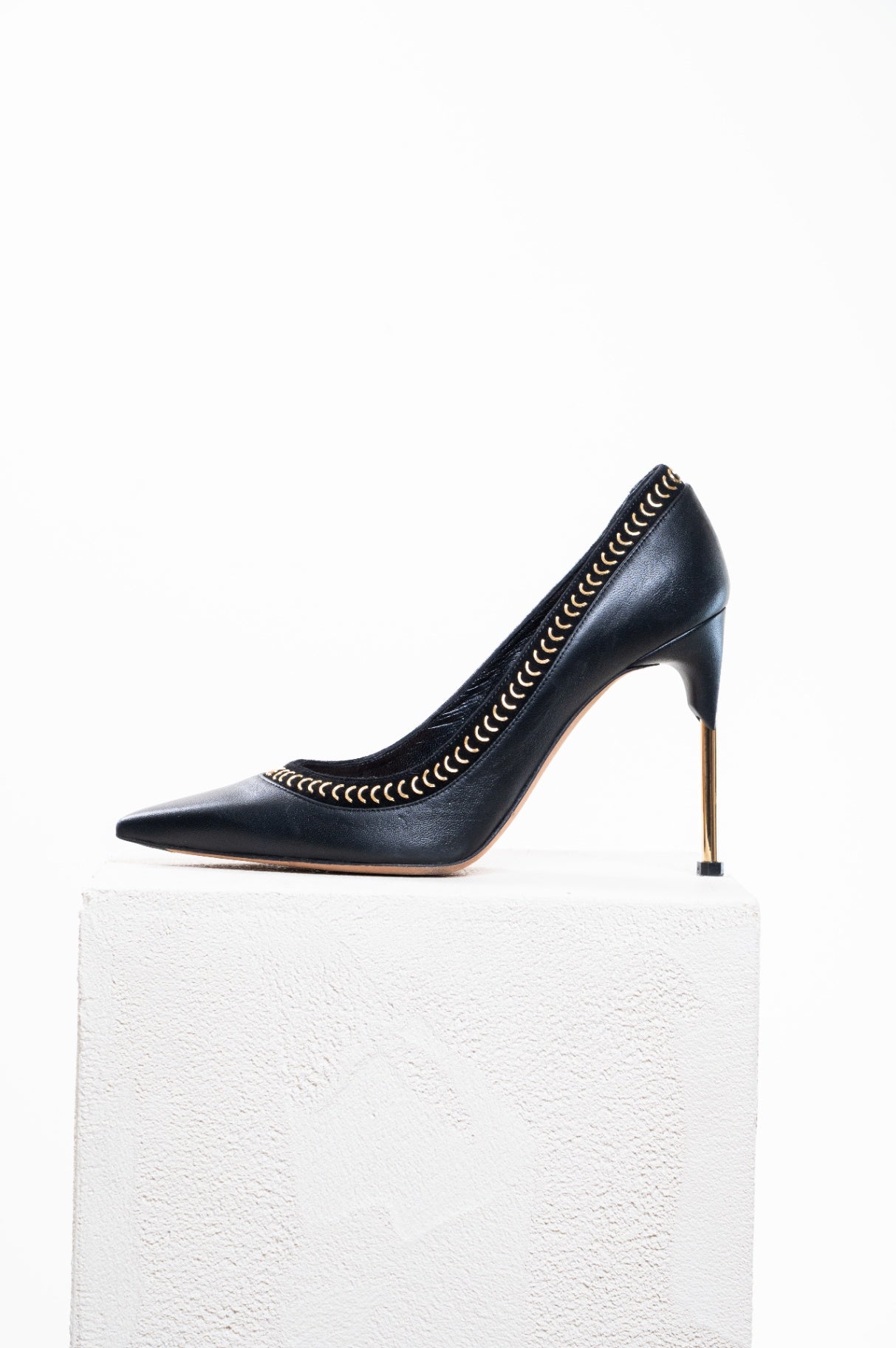 Black & Gold Detail Pointed Toe High Heel