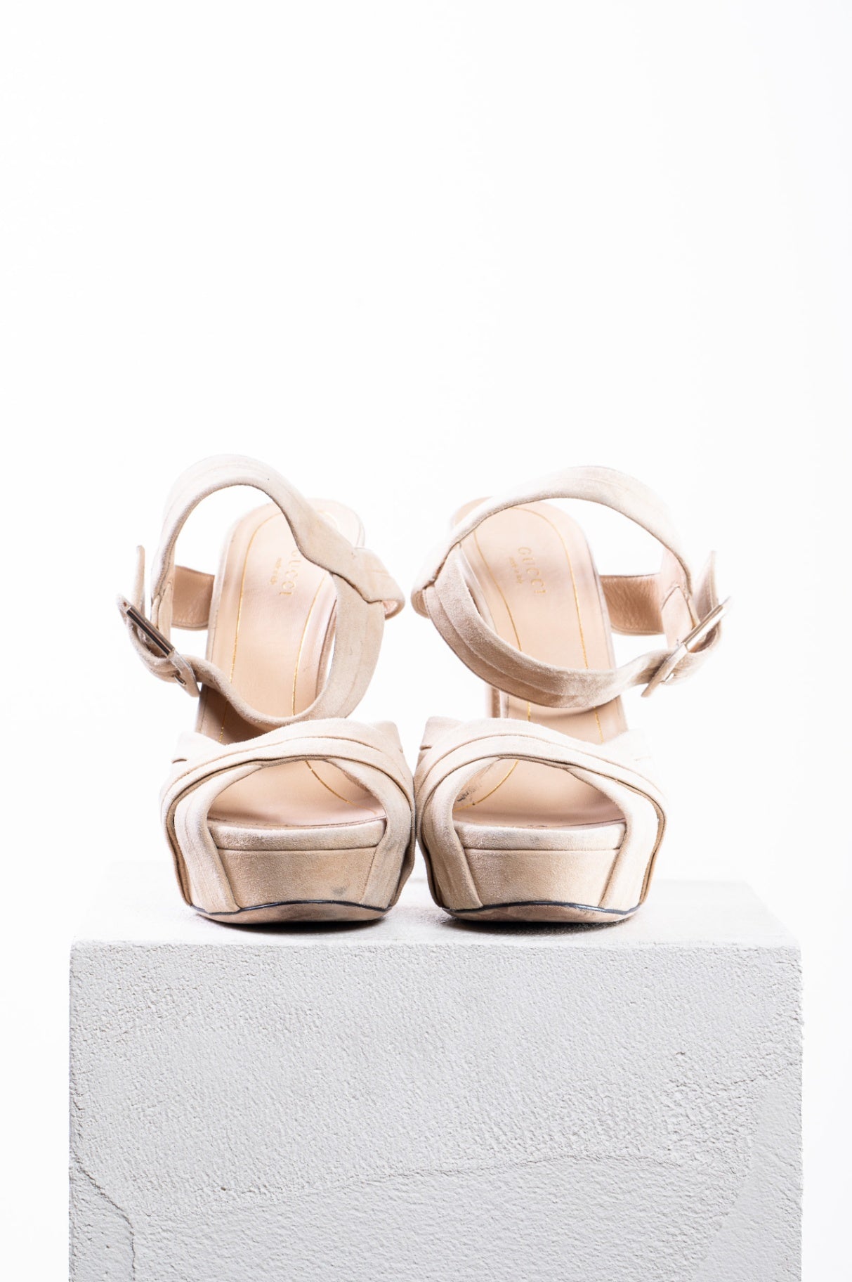 Beige Suede Platform Sandals