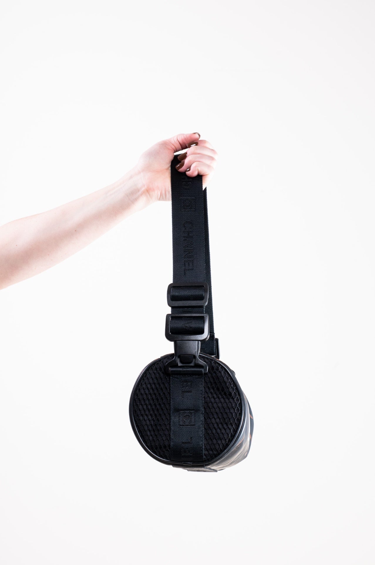 Black Sports Line Rubber Logo-Print Mini Duffle